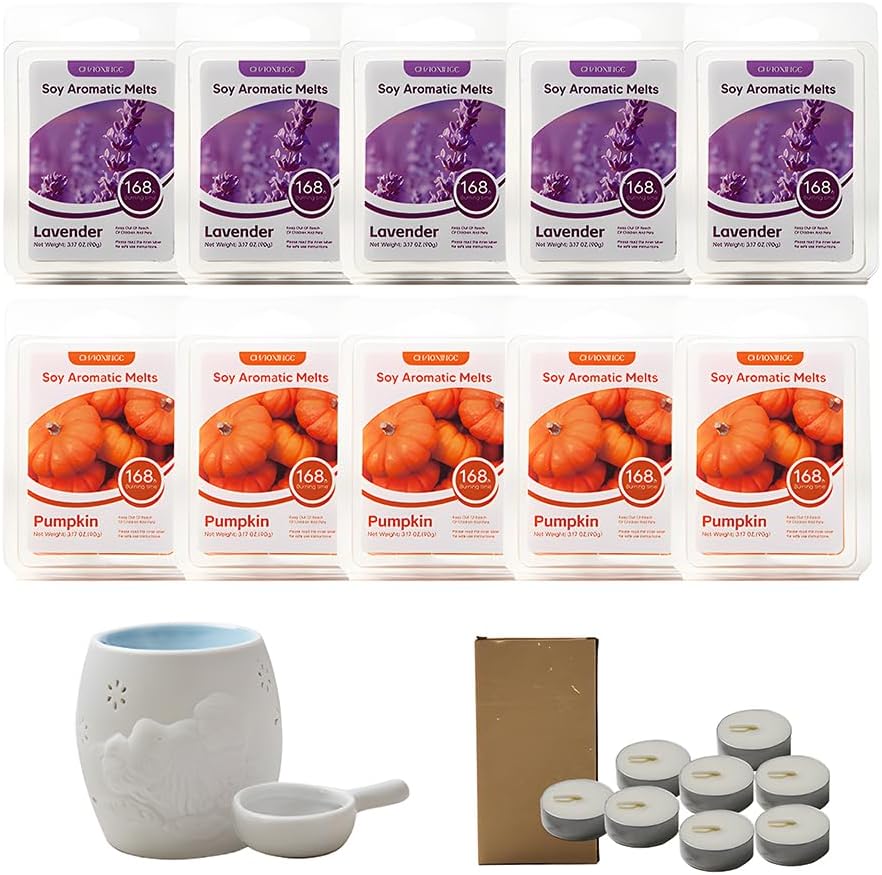 Chaoxinge 10-Pack Aromatherapy Wax Melts with 8 Tealights and Wax Warmer