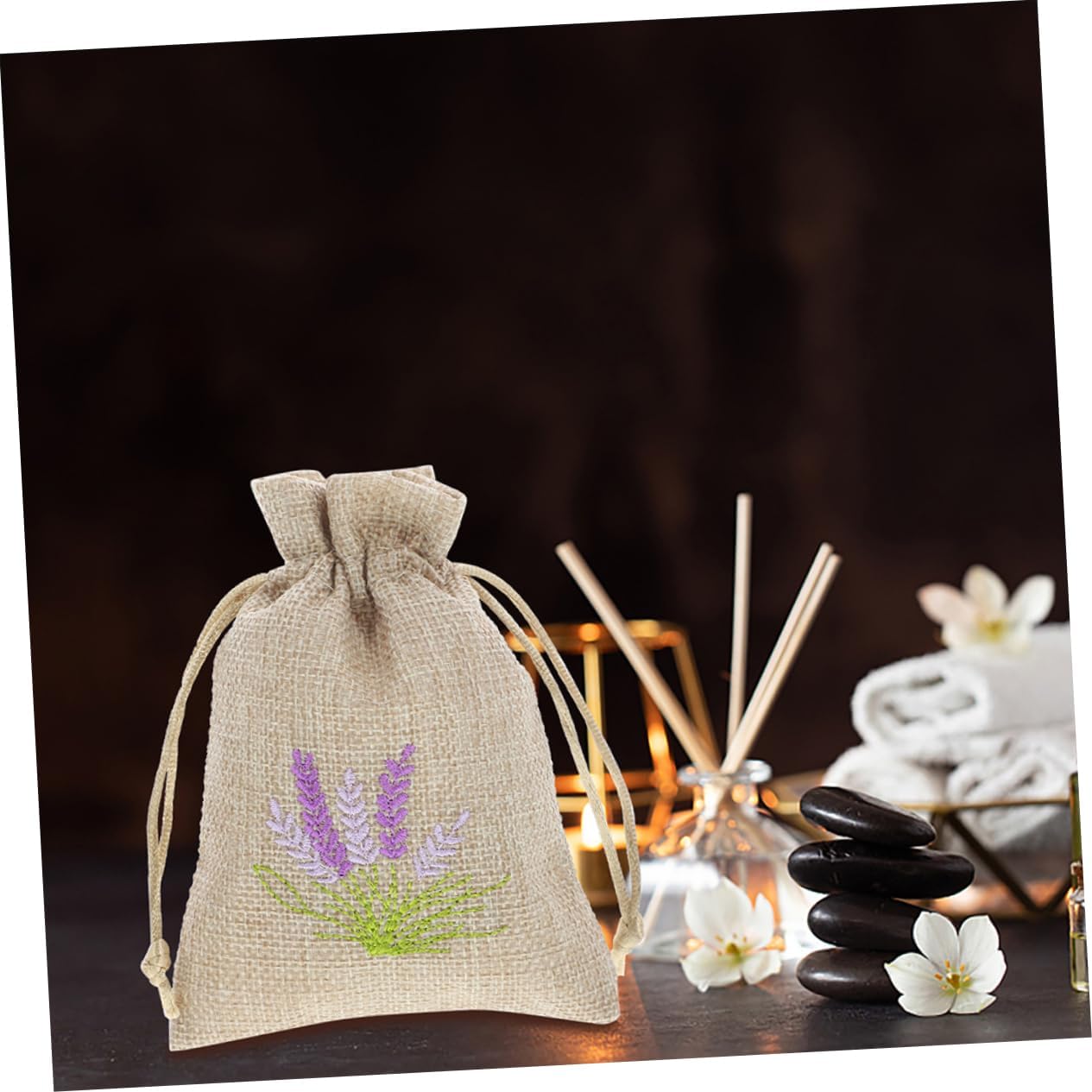 FUNNETOYU 5pcs Lavender Scented Drawstring Pouches Empty Sachet Bags