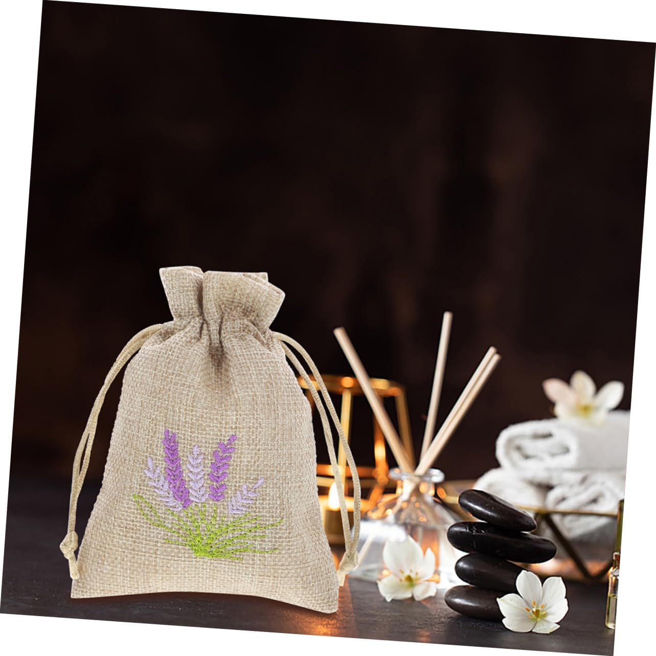 Sosoport 20pcs Lavender Sachet Bags Mini Embroidered Storage Drawstring Pouches