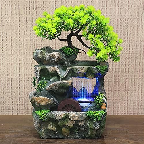 Waterfall Fountain with LED Lights and Humidifier for Home