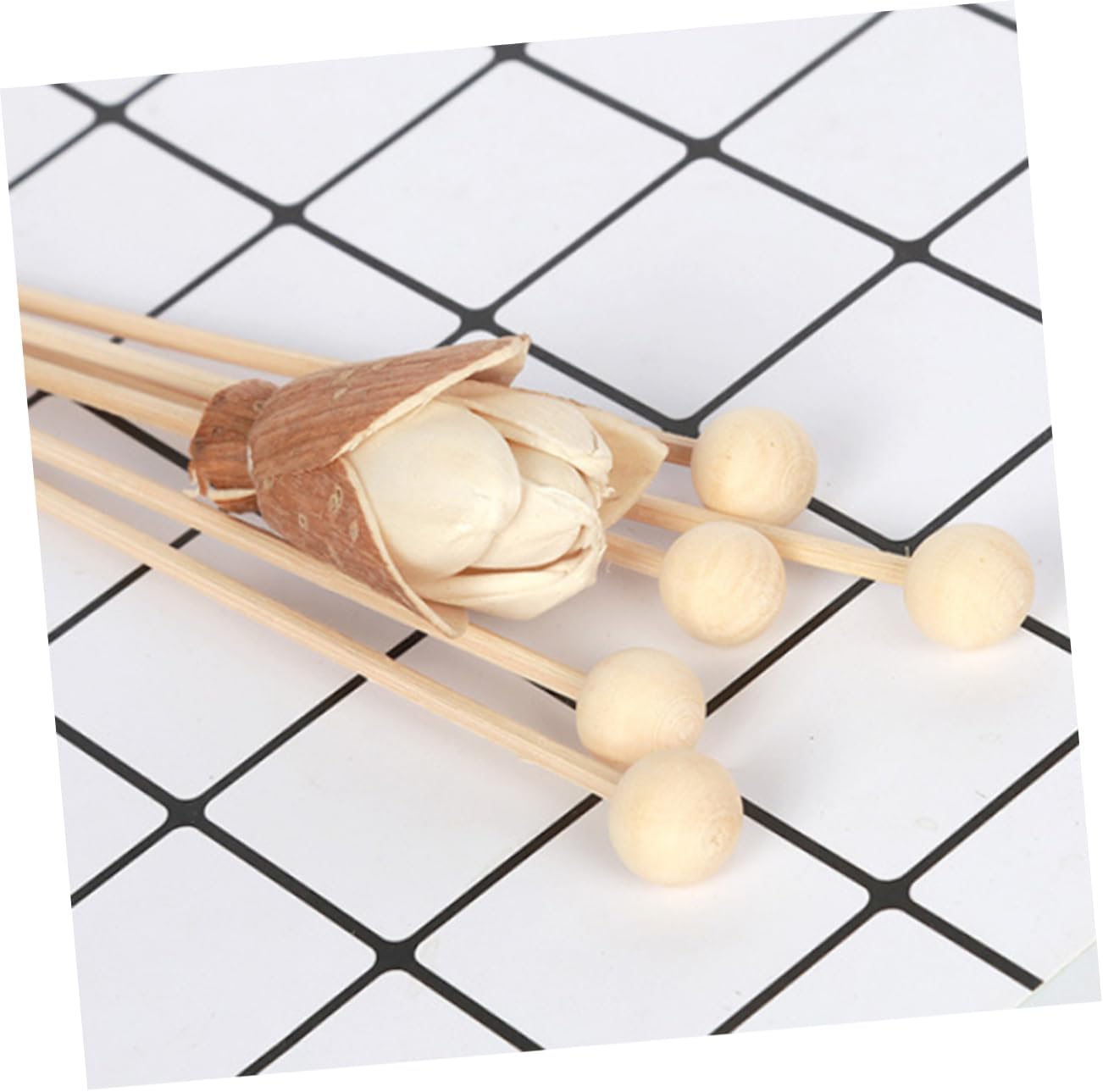 10Pcs Natural Rattan Diffuser Sticks with Wooden Beads for Home Office Fragrance