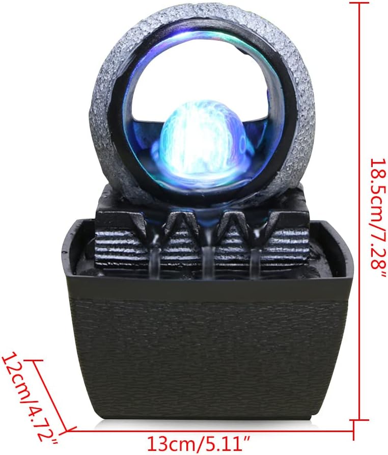 Indoor Fountain with LED Lights and Rolling Ball for Relaxation