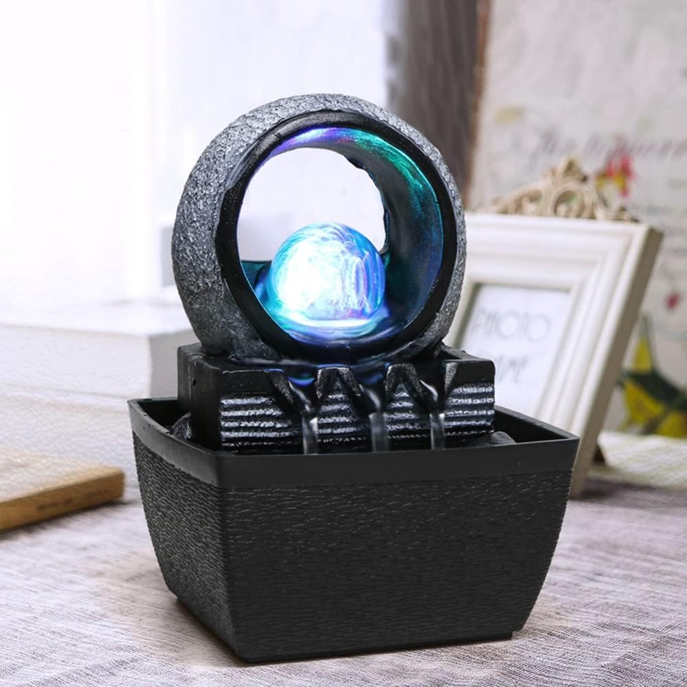 Indoor Fountain with LED Lights and Rolling Ball for Relaxation