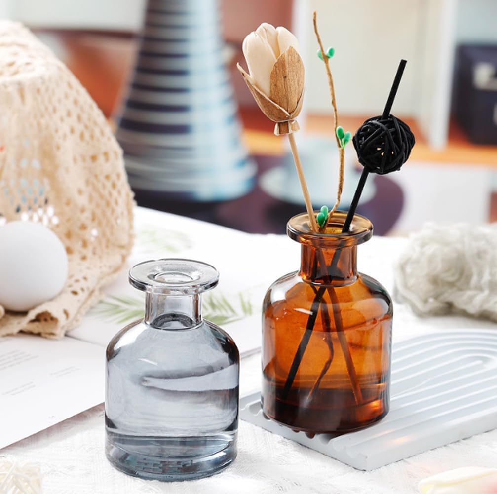 2 Pcs Amber Glass Diffuser Bottles with Fiber Sticks