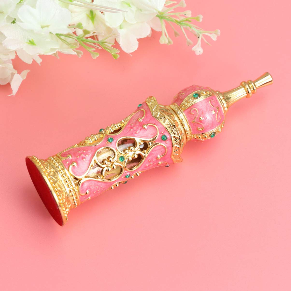 Antique Glass Perfume Bottle with Gold Details and Flower Vine Design