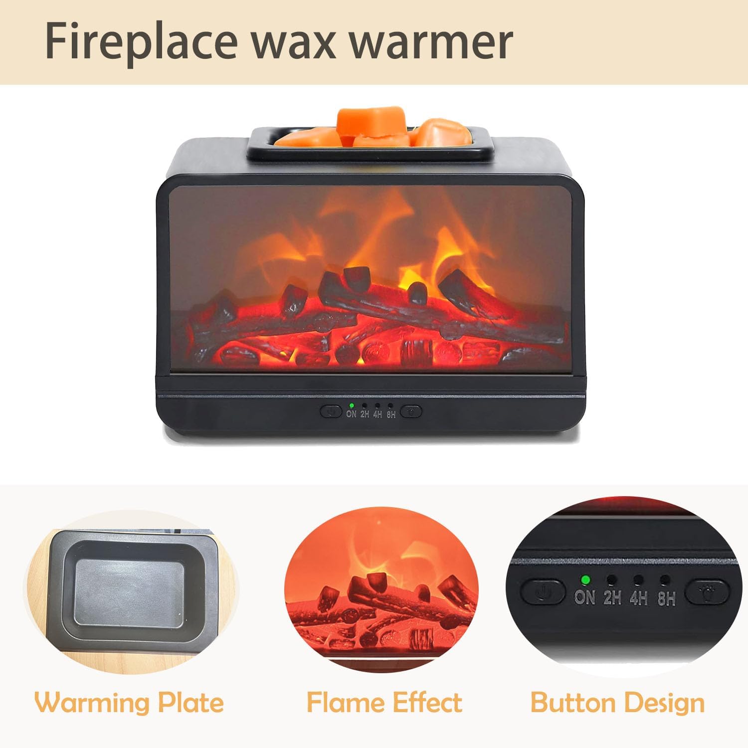 Freestanding Electric Wax Warmer with Timer Black PTC Heating Fireplace for Holiday