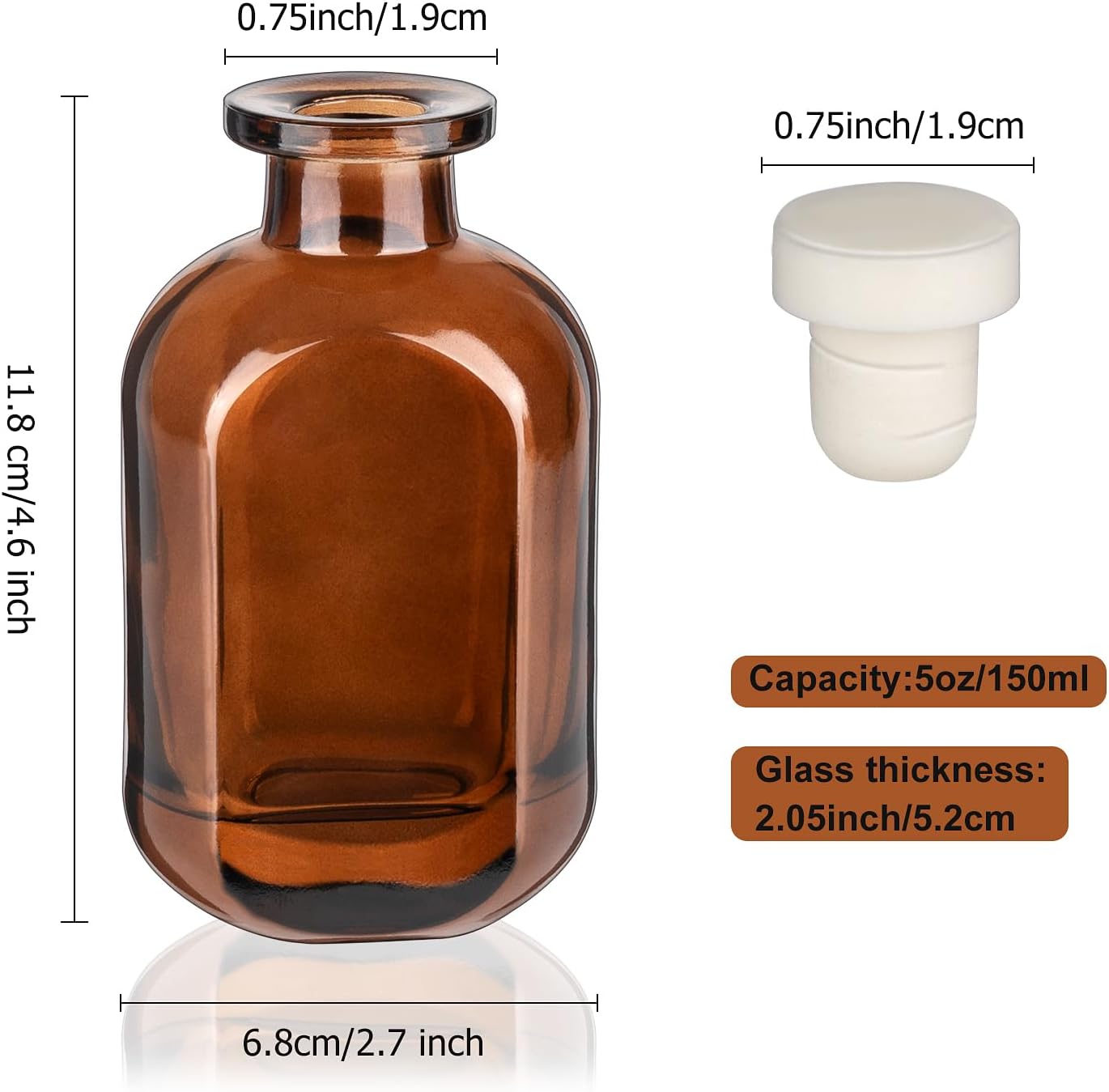 2 Pack 5oz Glass Reed Diffuser Bottles - Brown