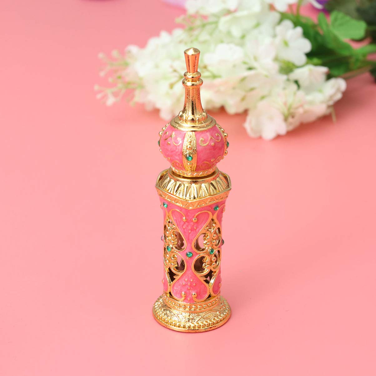 Antique Glass Perfume Bottle with Gold Details and Flower Vine Design