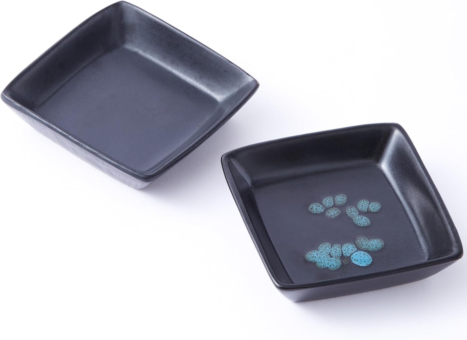 Set of 2 Square Ceramic Wax Warmer Dishes - Black Matte and Brown Bloom Pattern