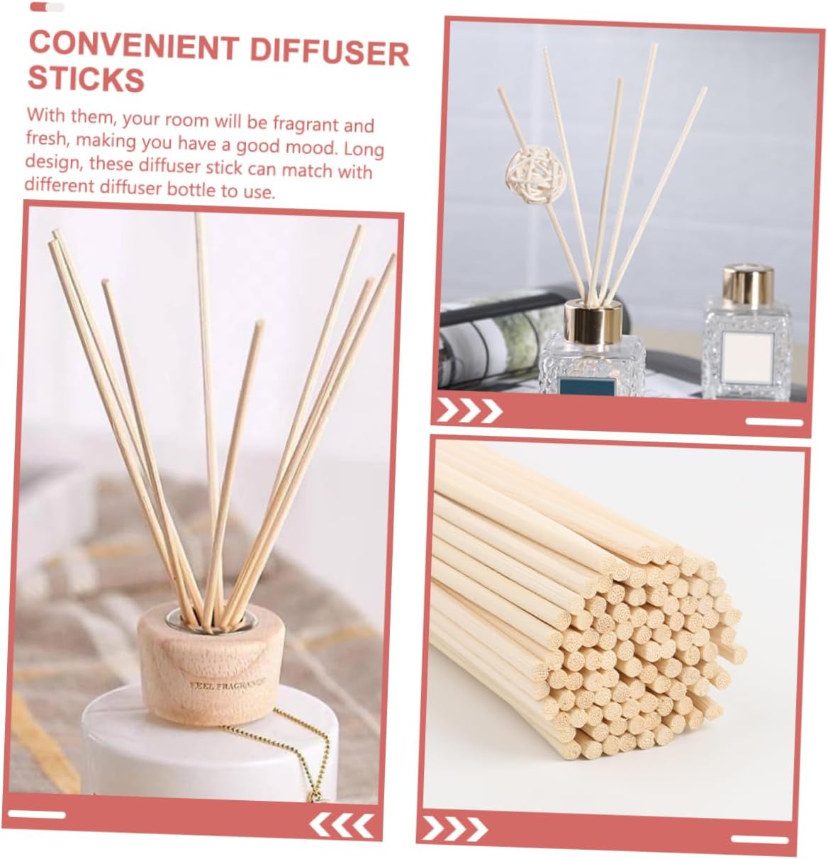 100Pcs Rattan Aroma Diffuser Sticks Portable Refill for Home Spa Meditation