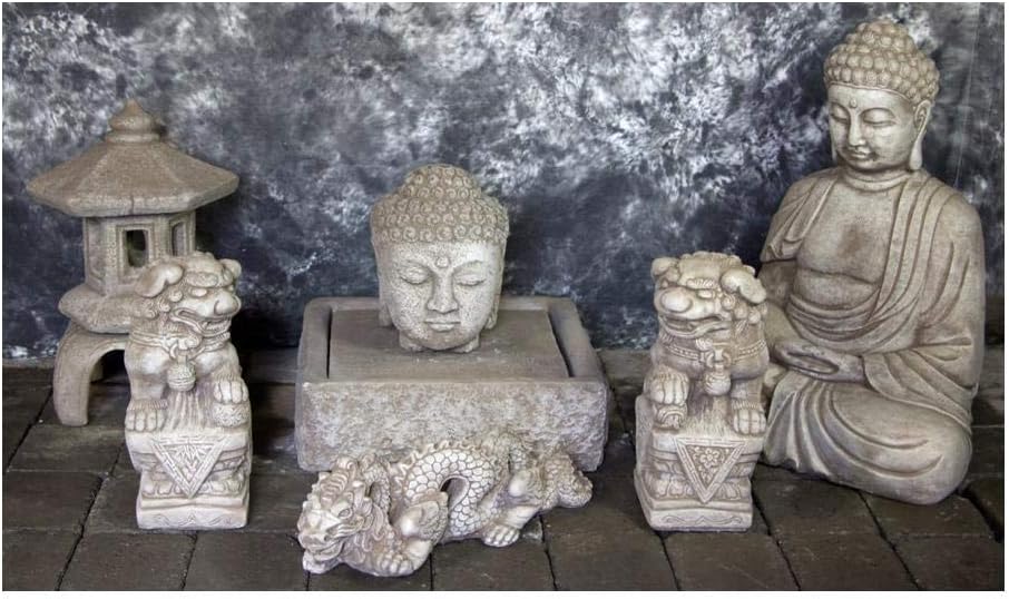 Water Fountain Buddha Head with Kamakura Lantern and Chinese Dragon