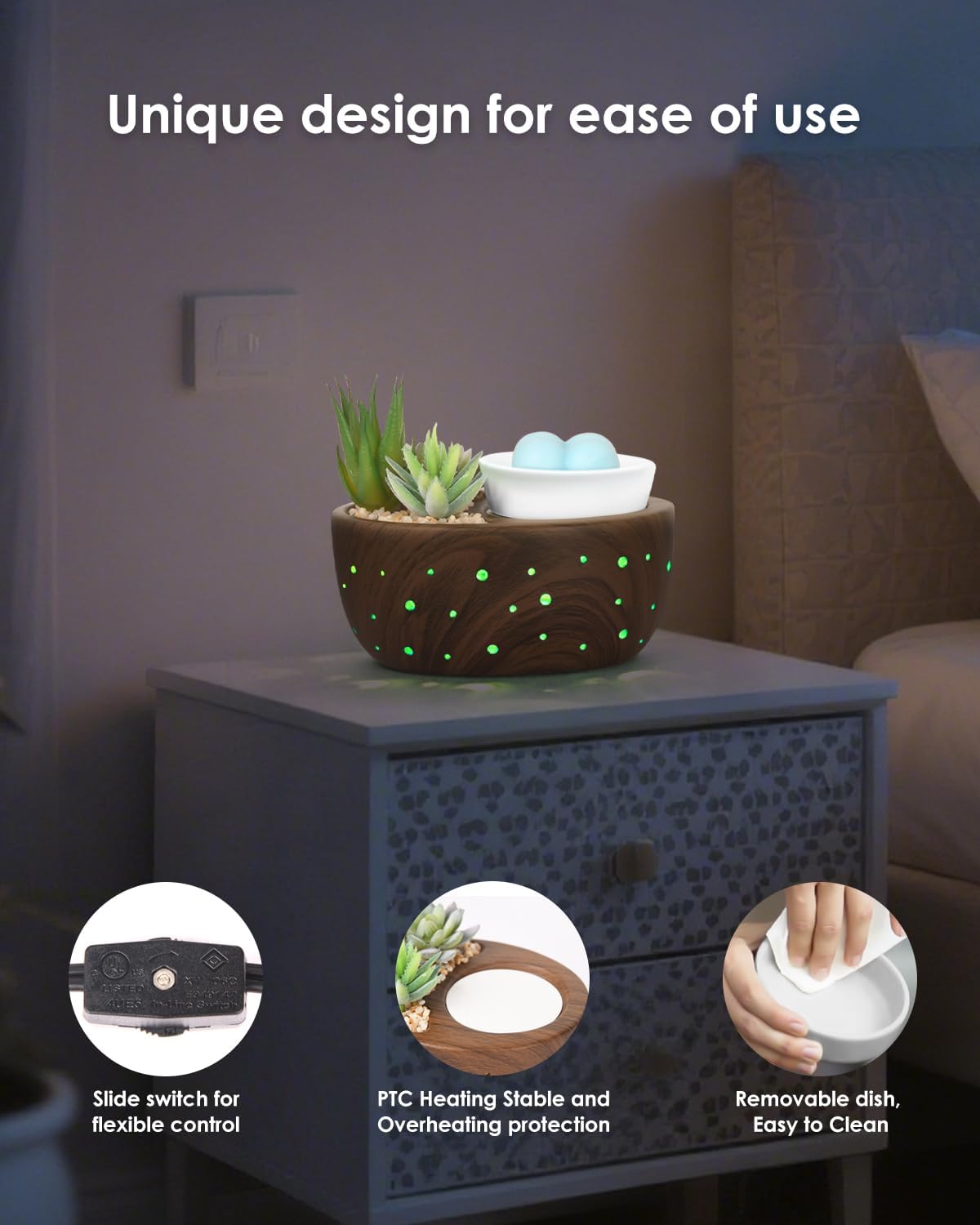 Luxarapy 4-in-1 Ceramic Wax Melt Warmer with PTC and LED Light