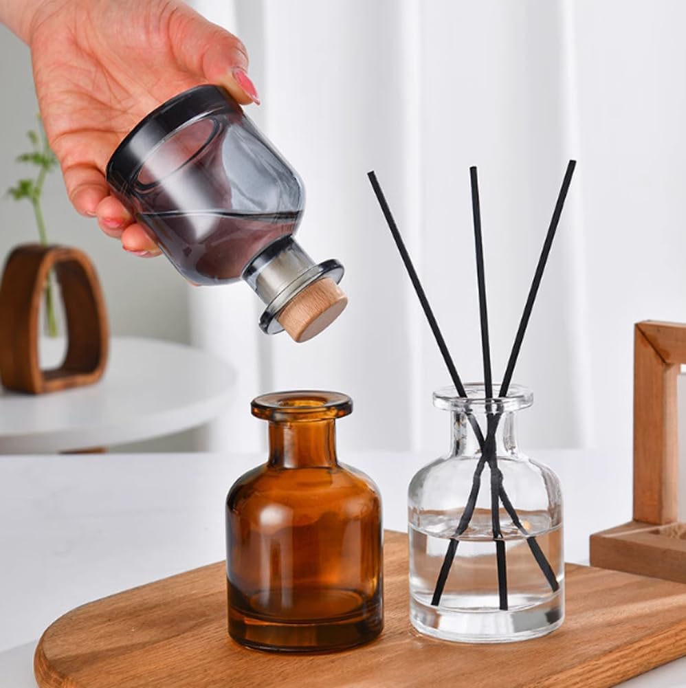 2 Pcs Amber Glass Diffuser Bottles with Fiber Sticks