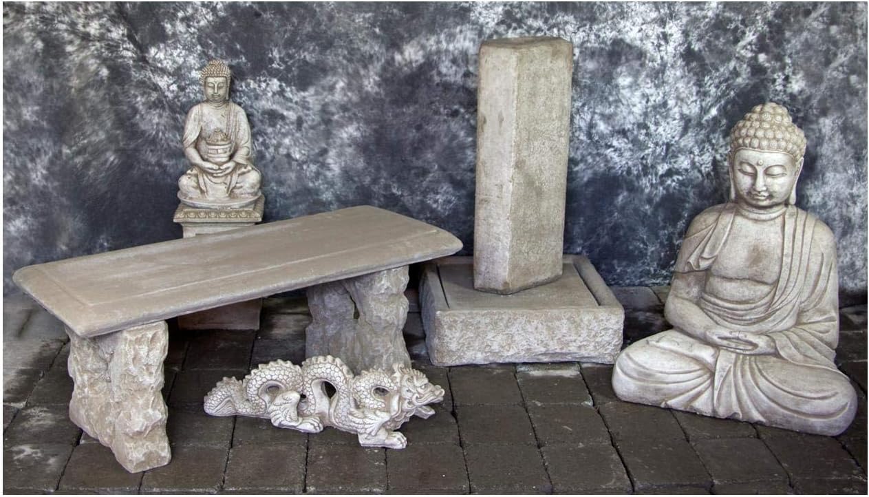Basalt Fountain with Kamakura Buddha and Bench