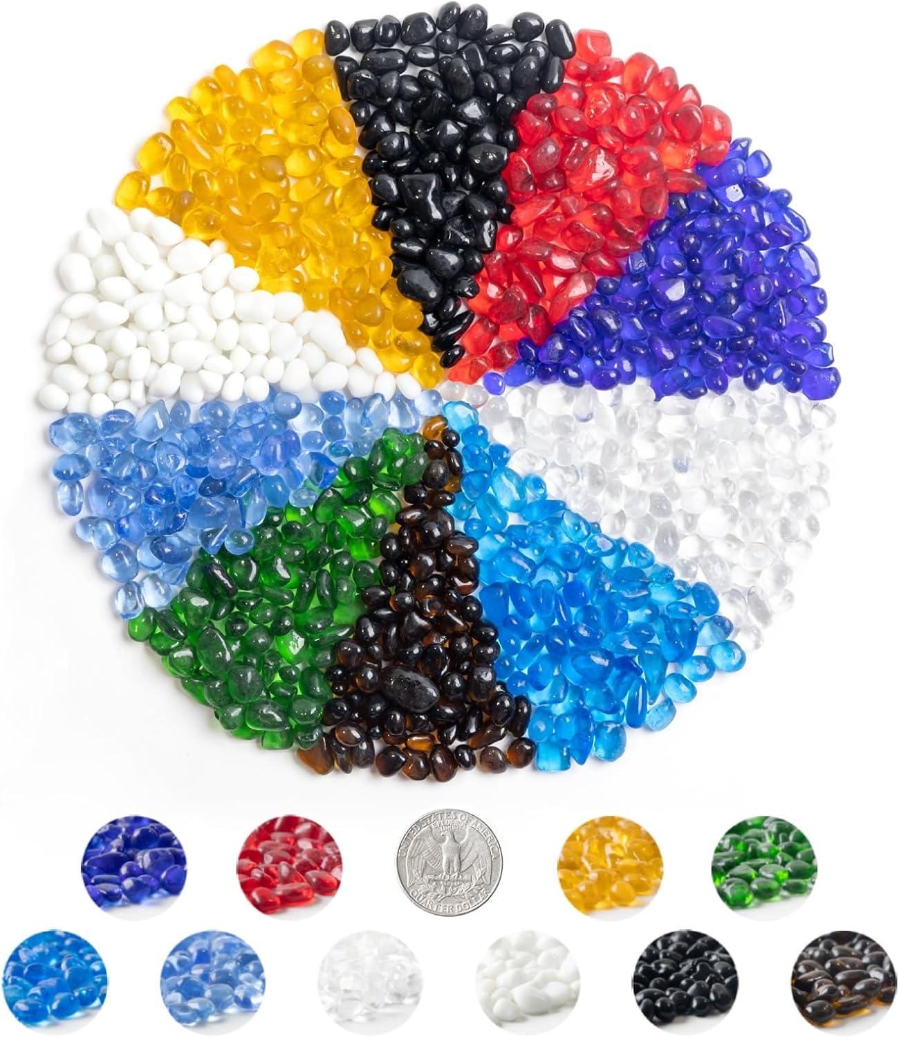 KIJOU Clear Sea Glass Pebbles 10 Colors 2lb