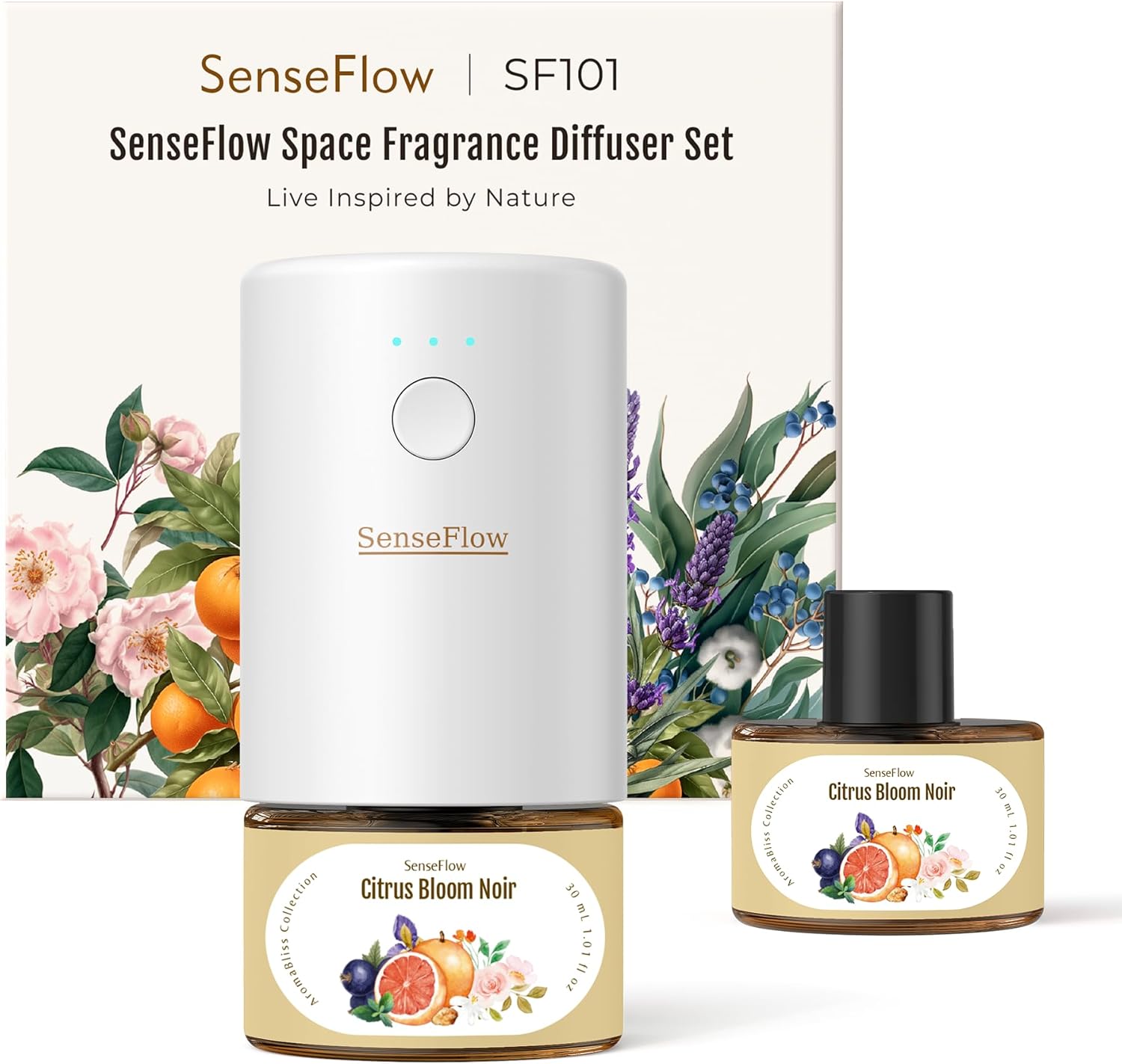 SenseFlow SF101 Waterless Ultrasonic Diffuser - 100 Plant-Based 120-Day Air Freshener
