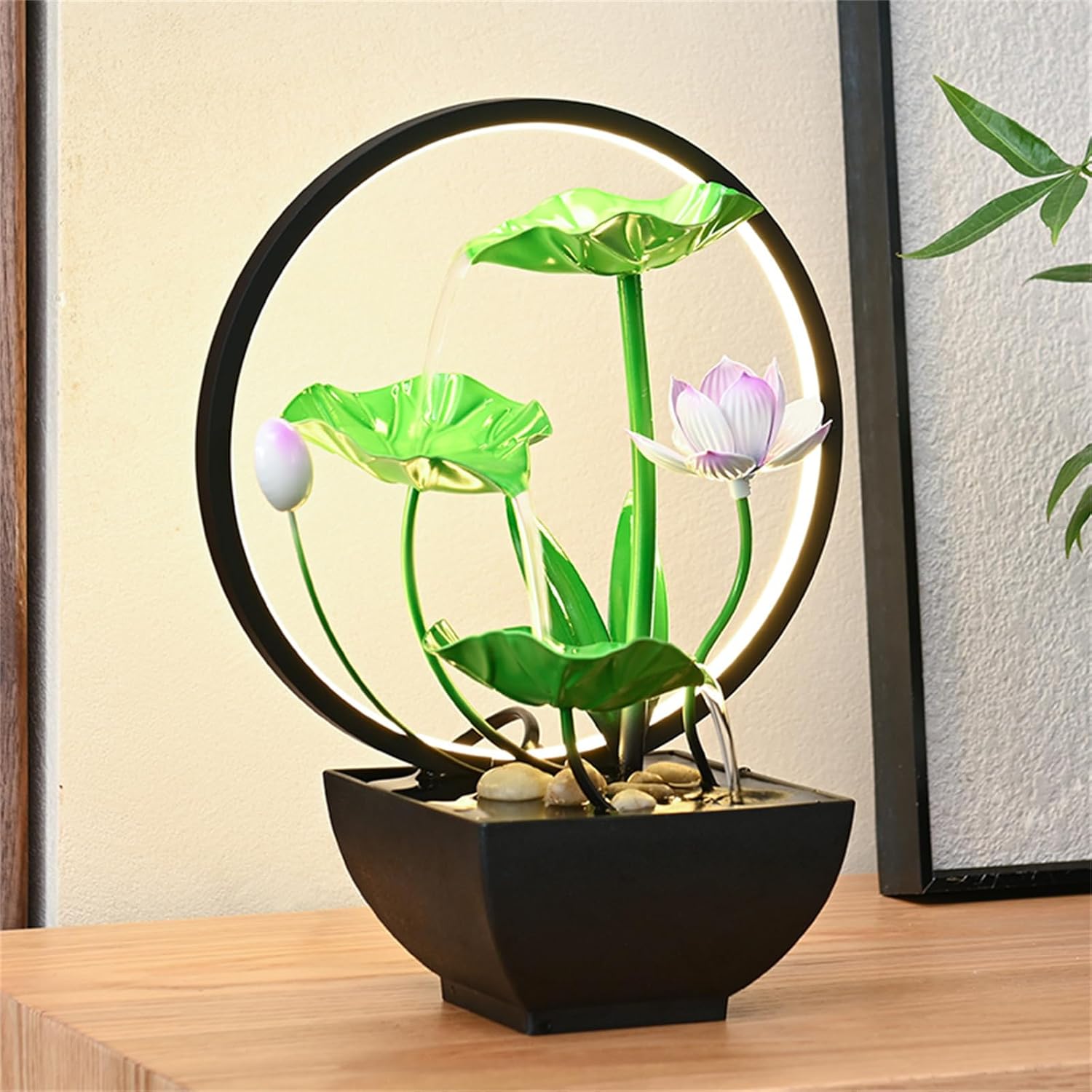 Tabletop Water Fountain with 3-Tier Design and LED Lighting