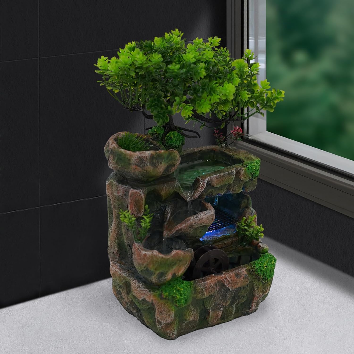 Rockery Stream Tabletop Fountain with LED Lights and Automatic Pump