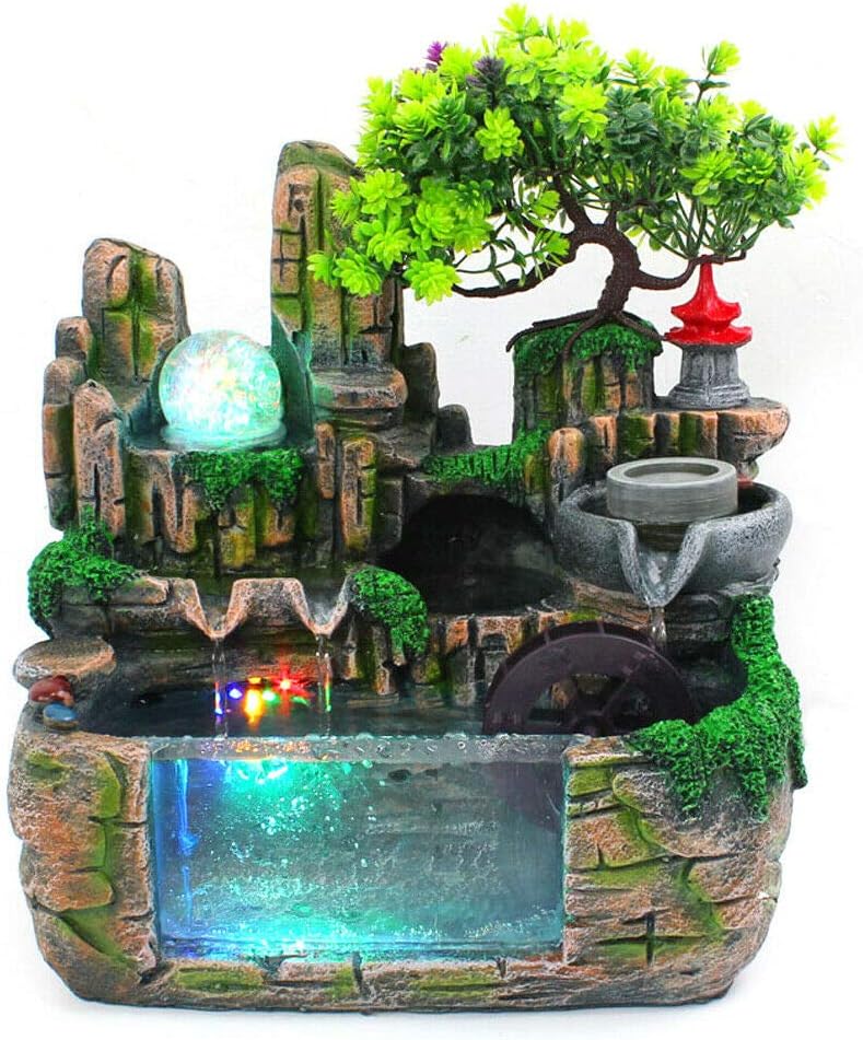 JJIESHENG Desktop Rockery Water Fountain with LED Light