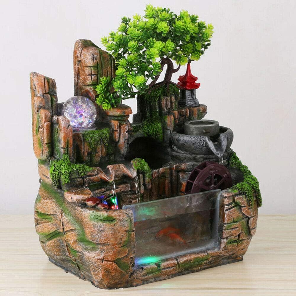 JJIESHENG Desktop Rockery Water Fountain with LED Light