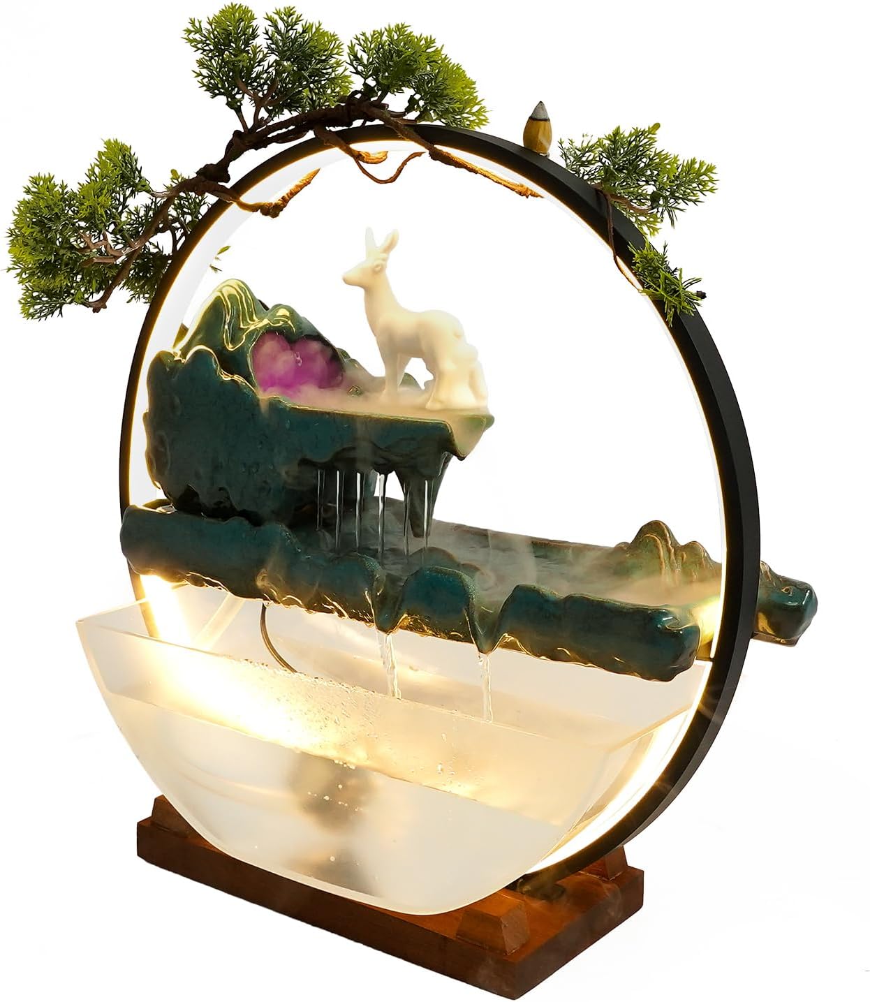 Eapmic Desktop Waterfall Fountain with Fish Tank and LED Light