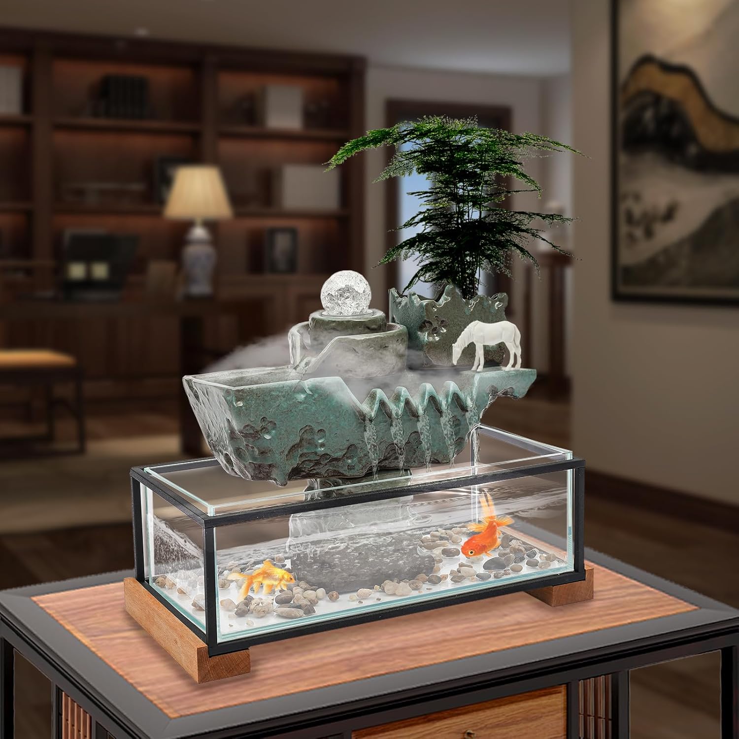 Tabletop Water Fountain with LED Light and Mist