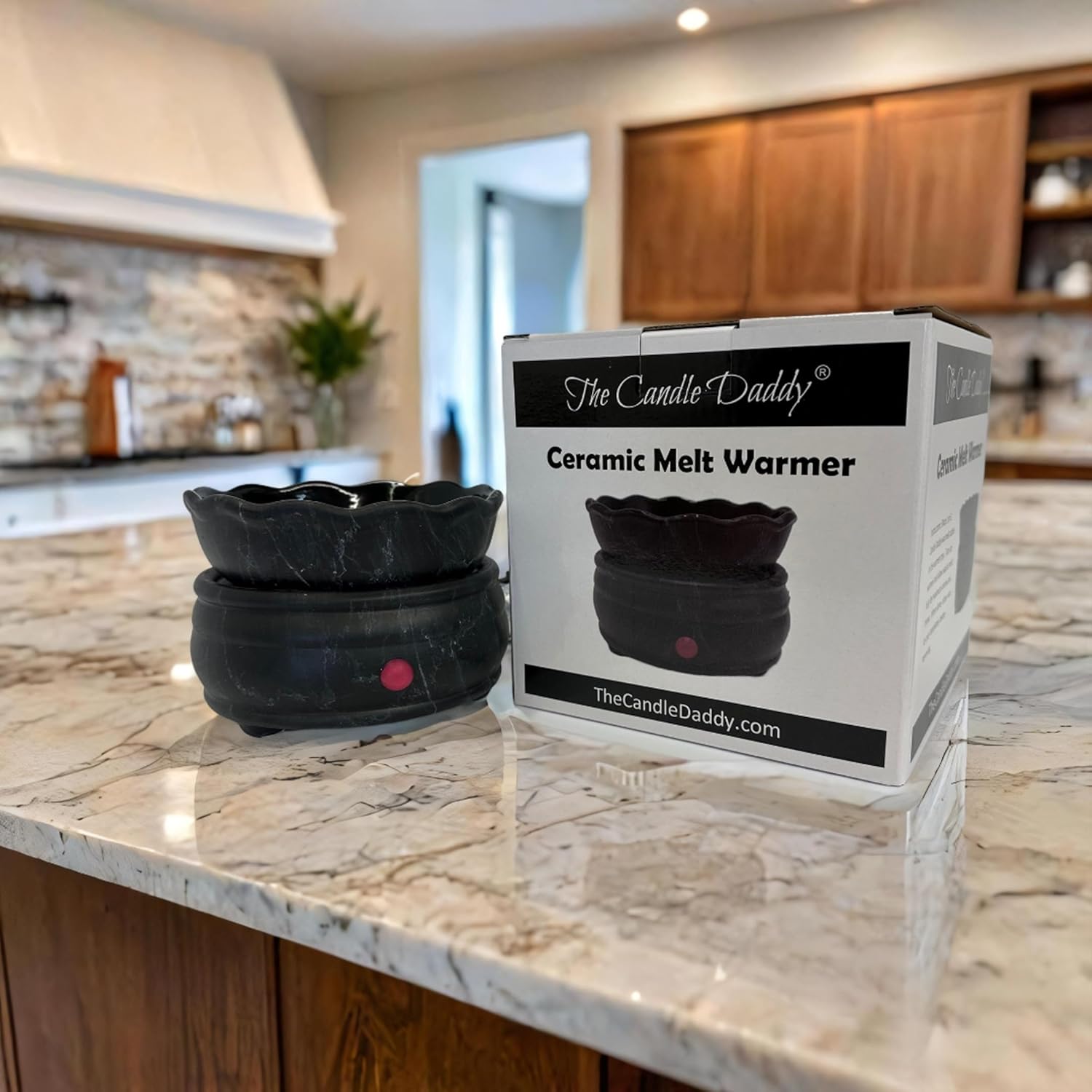 The Candle Daddy Electric Wax Melt and Candle Warmer - Jet Black Marble Ceramic