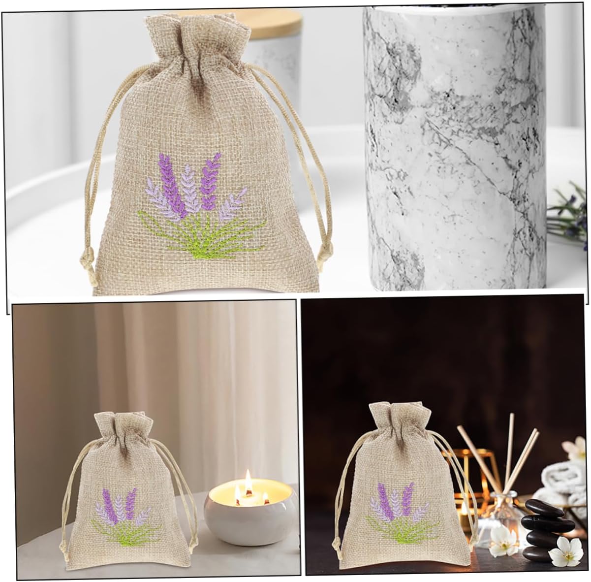 FUNNETOYU 5pcs Lavender Scented Drawstring Pouches Empty Sachet Bags