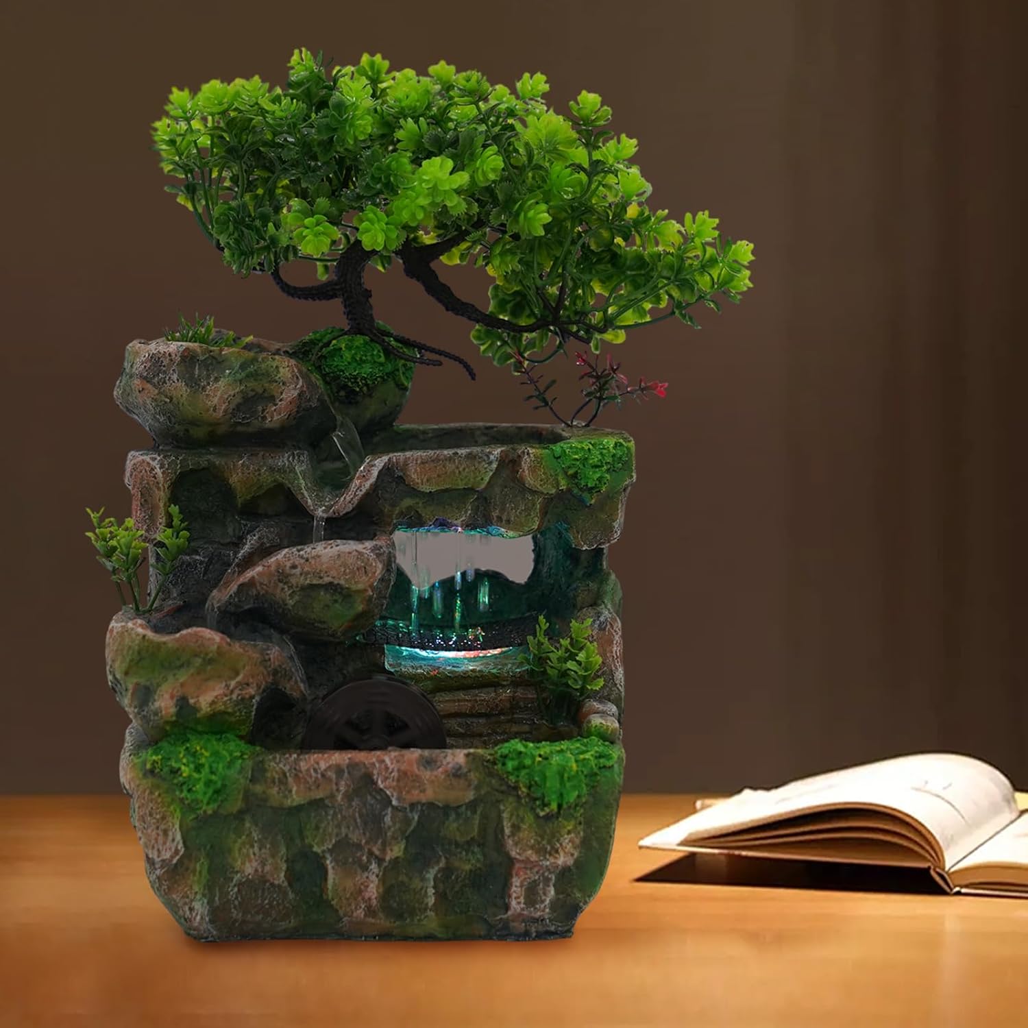Kongkuni Tabletop Waterfall Fountain with LED Light and Pump