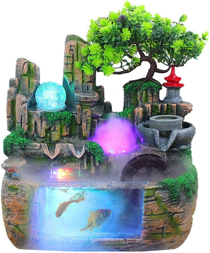 JJIESHENG Desktop Rockery Water Fountain with LED Light