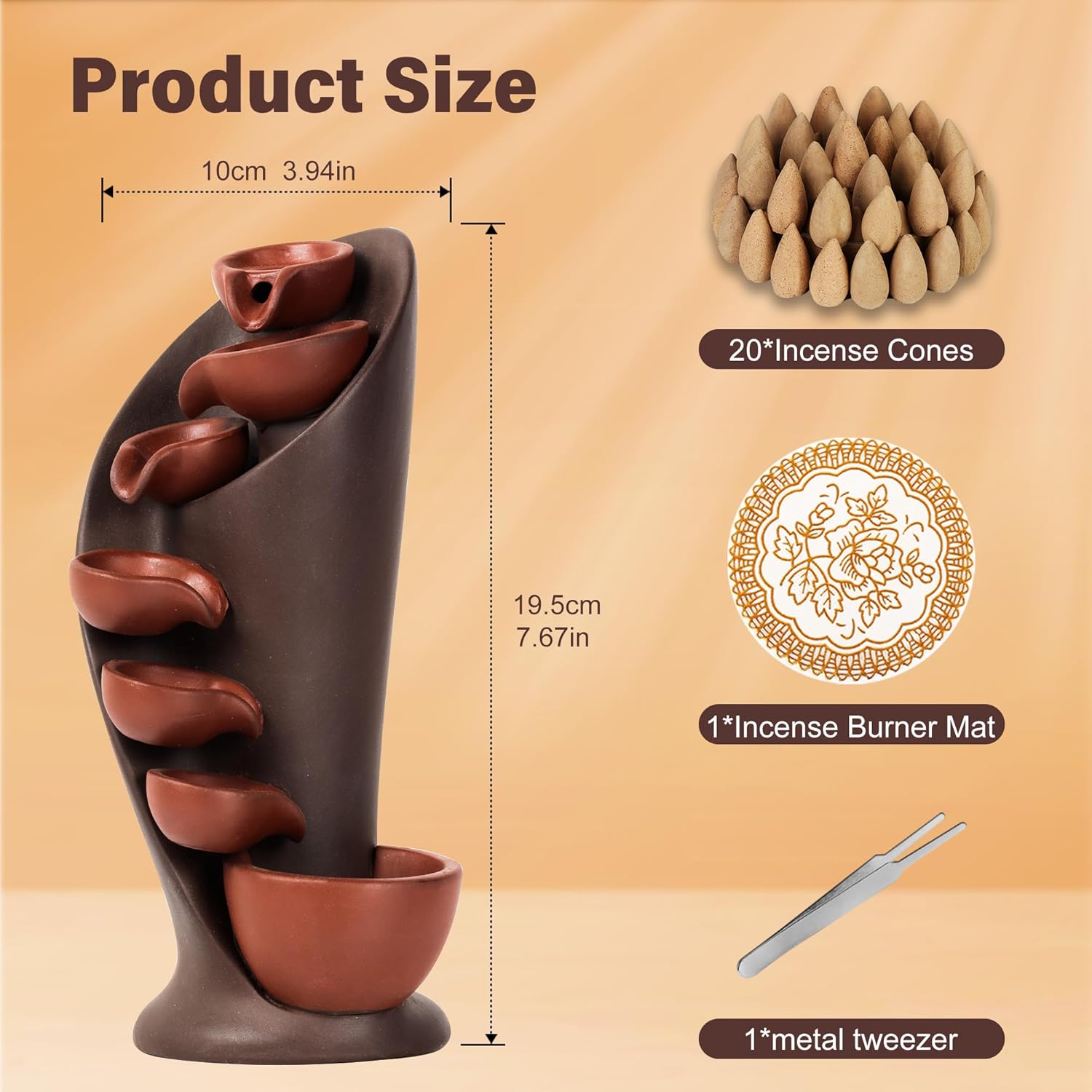 Handmade Backflow Incense Holder with Waterfall Design