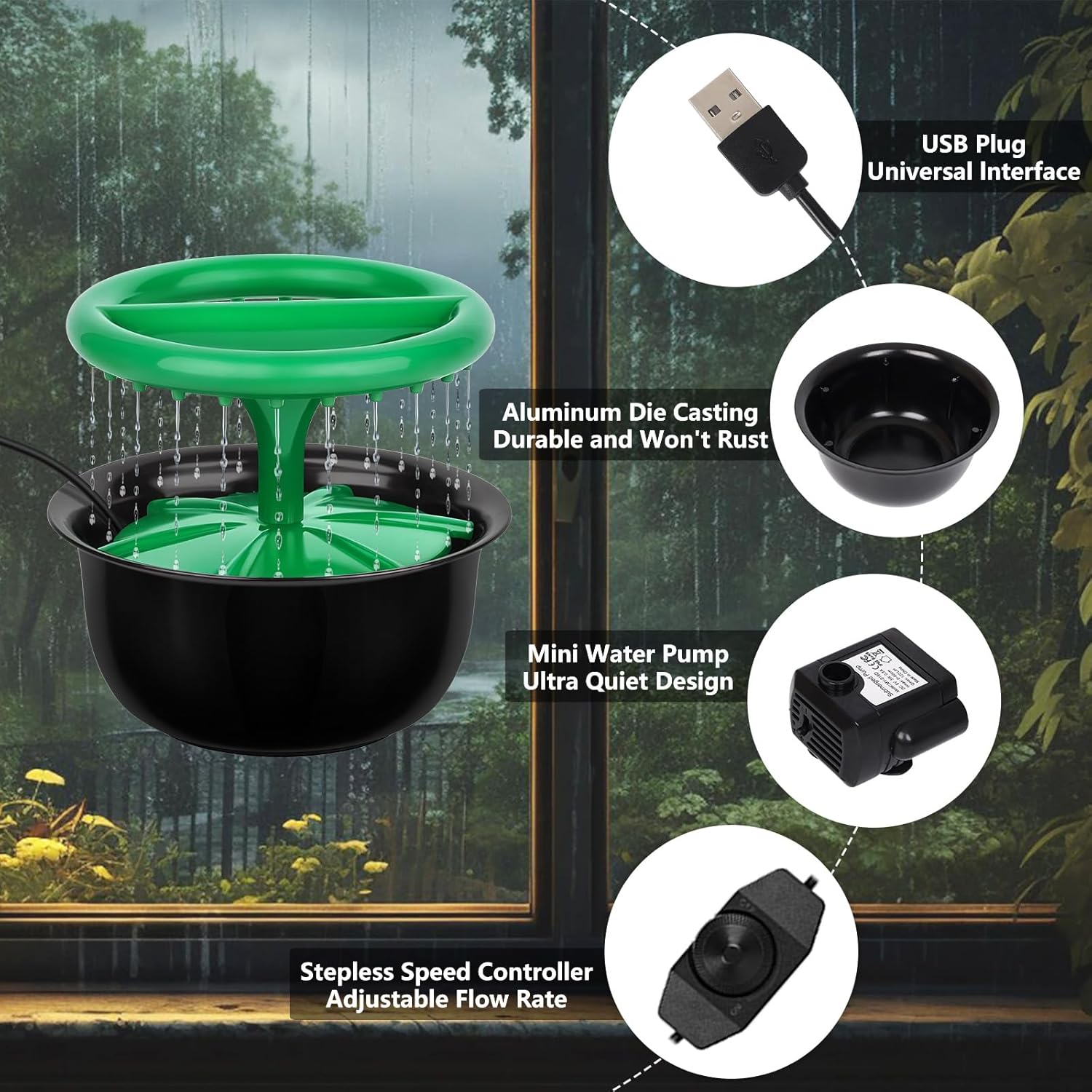 Lohpbat Tabletop Fountain with Rain Sounds