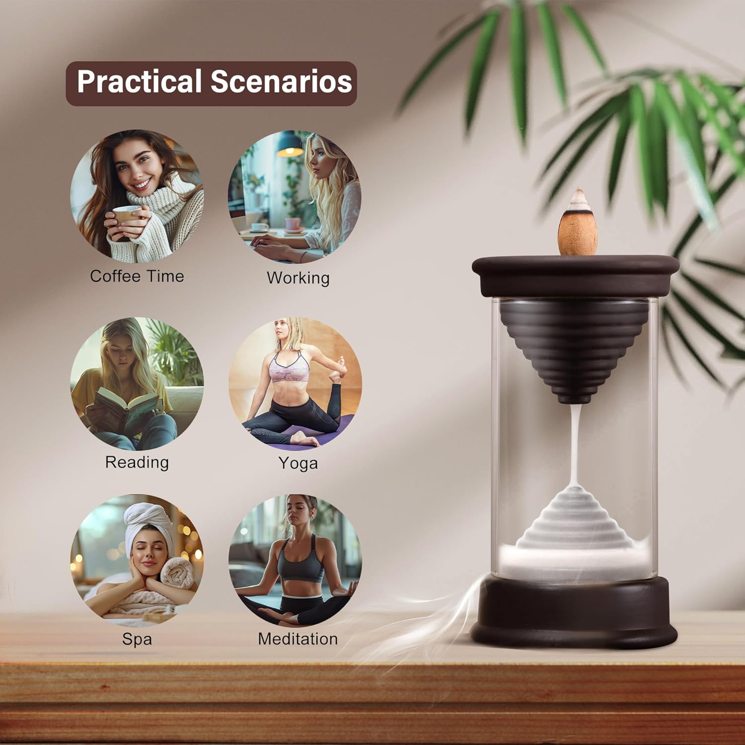 Hourglass Backflow Incense Burner Waterfall Decor