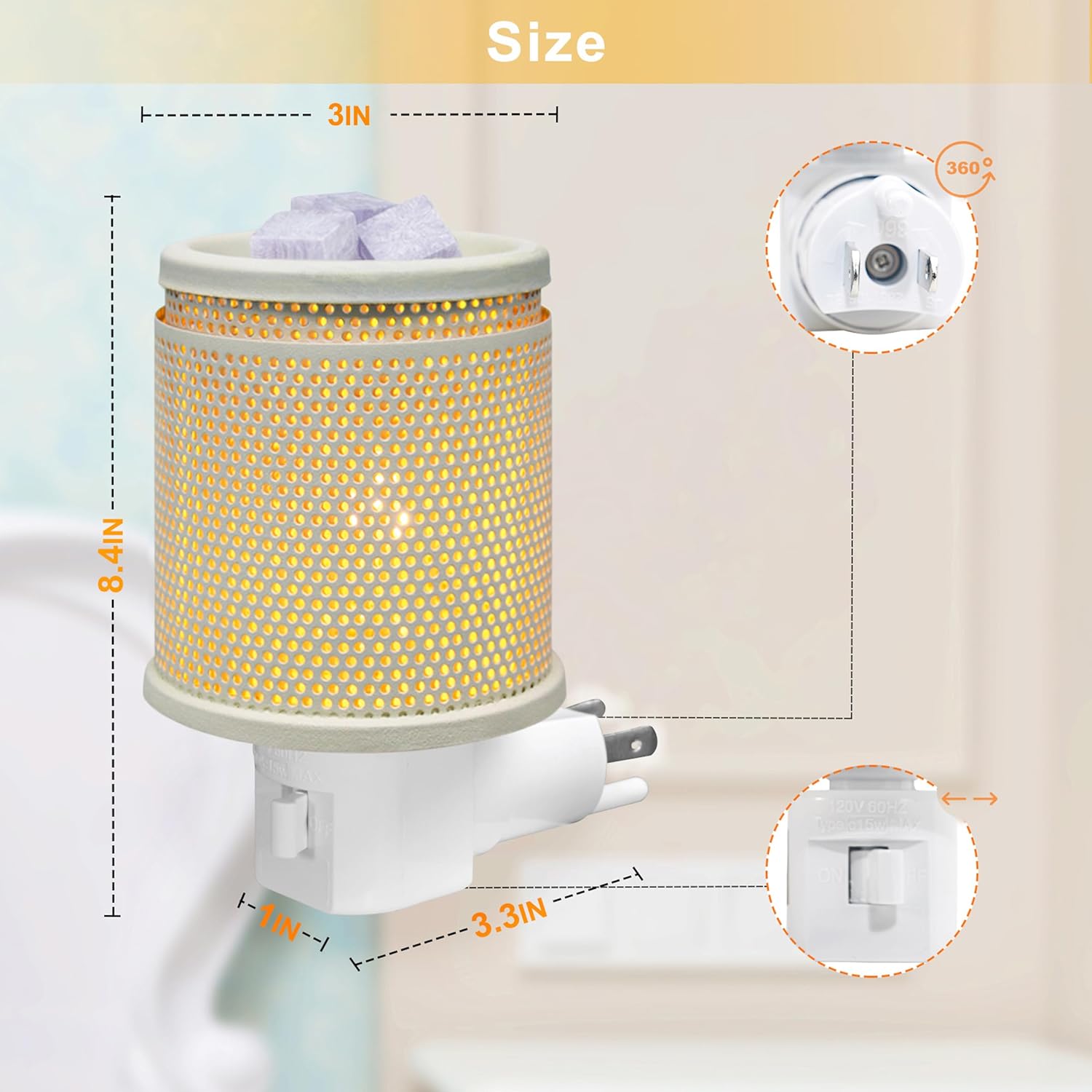 Wall Plug-in Electric Wax Melt Warmer with Double Metal Design