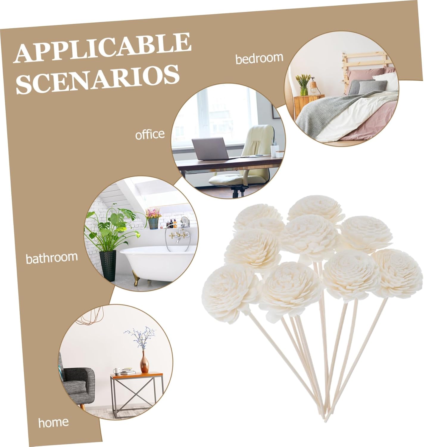 10Pcs Beige Aromatherapy Diffuser Sticks for Home Spa Office