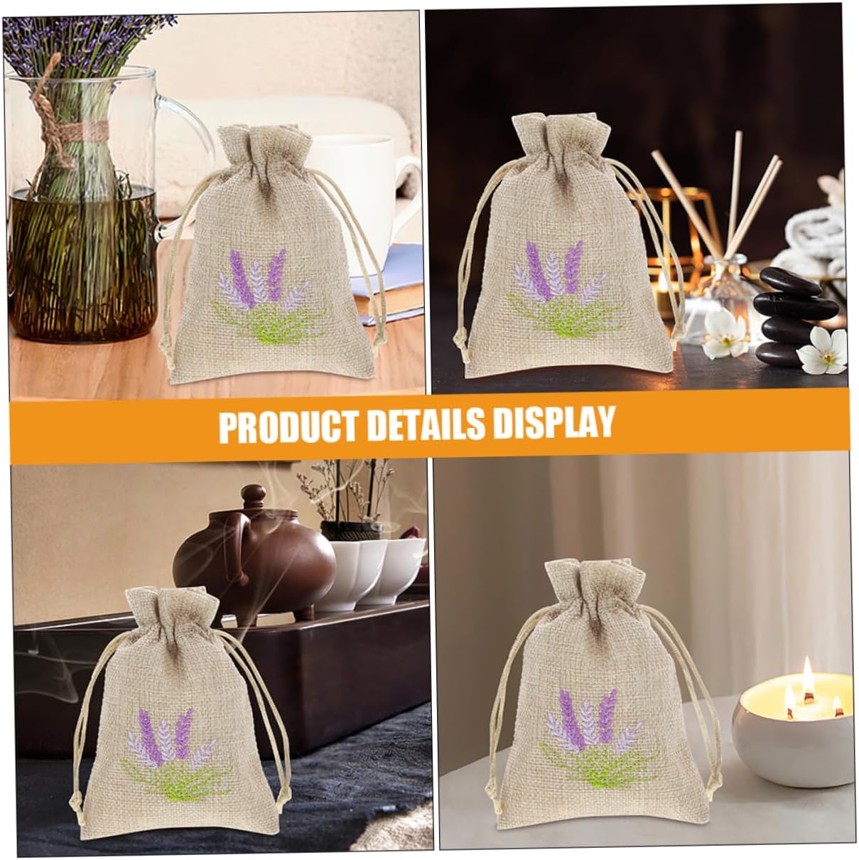 FUNNETOYU 5pcs Lavender Scented Drawstring Pouches Empty Sachet Bags