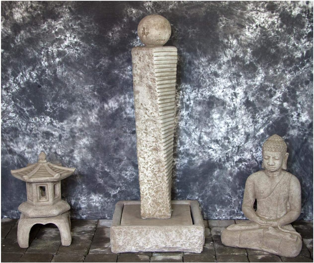 Rustic Twist Fountain Sphere with Oriental Pagoda and Meditating Buddha