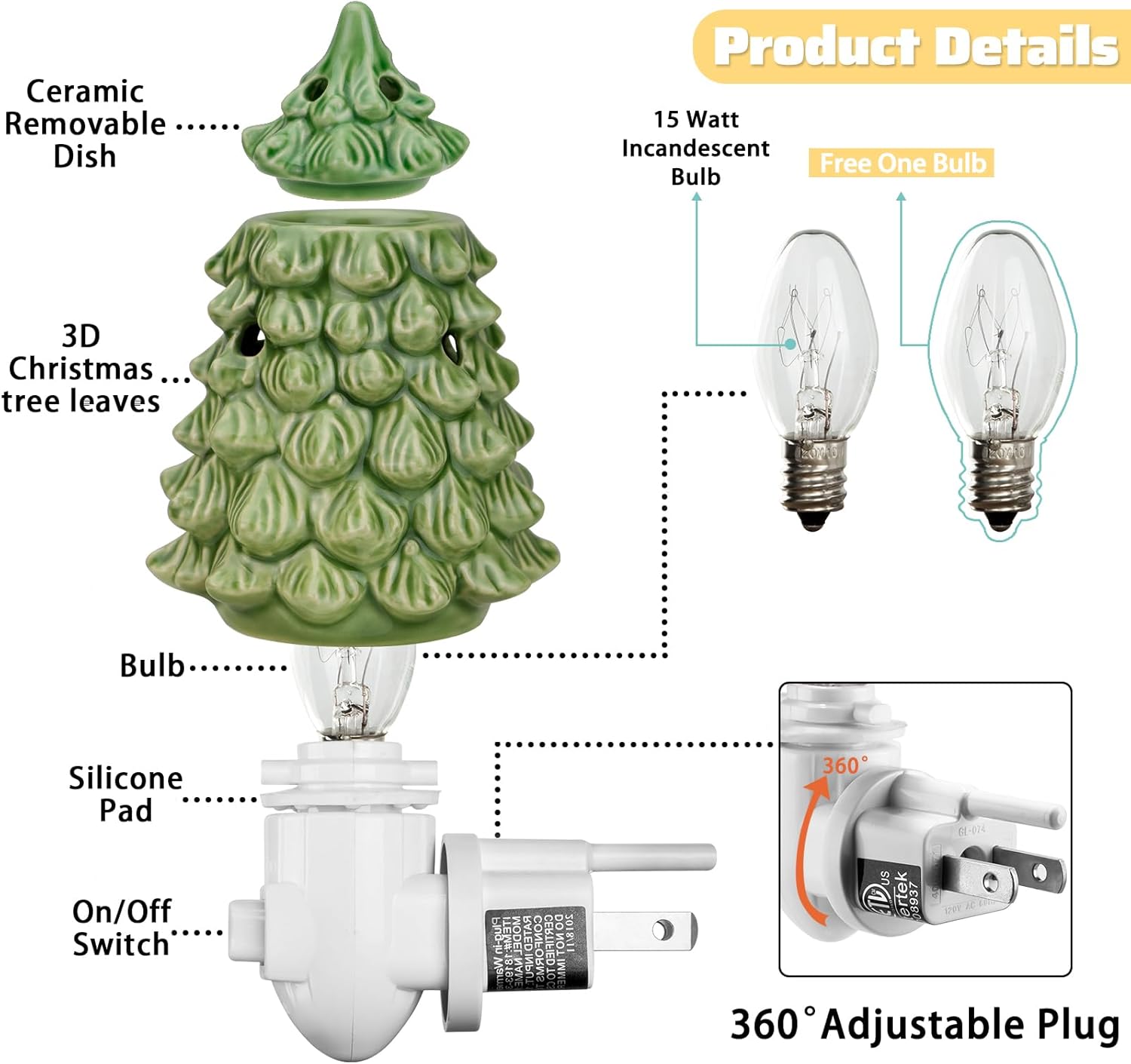 STARMOON Pluggable Fragrance Warmer with 2 Bulbs - Christmas Tree Decor