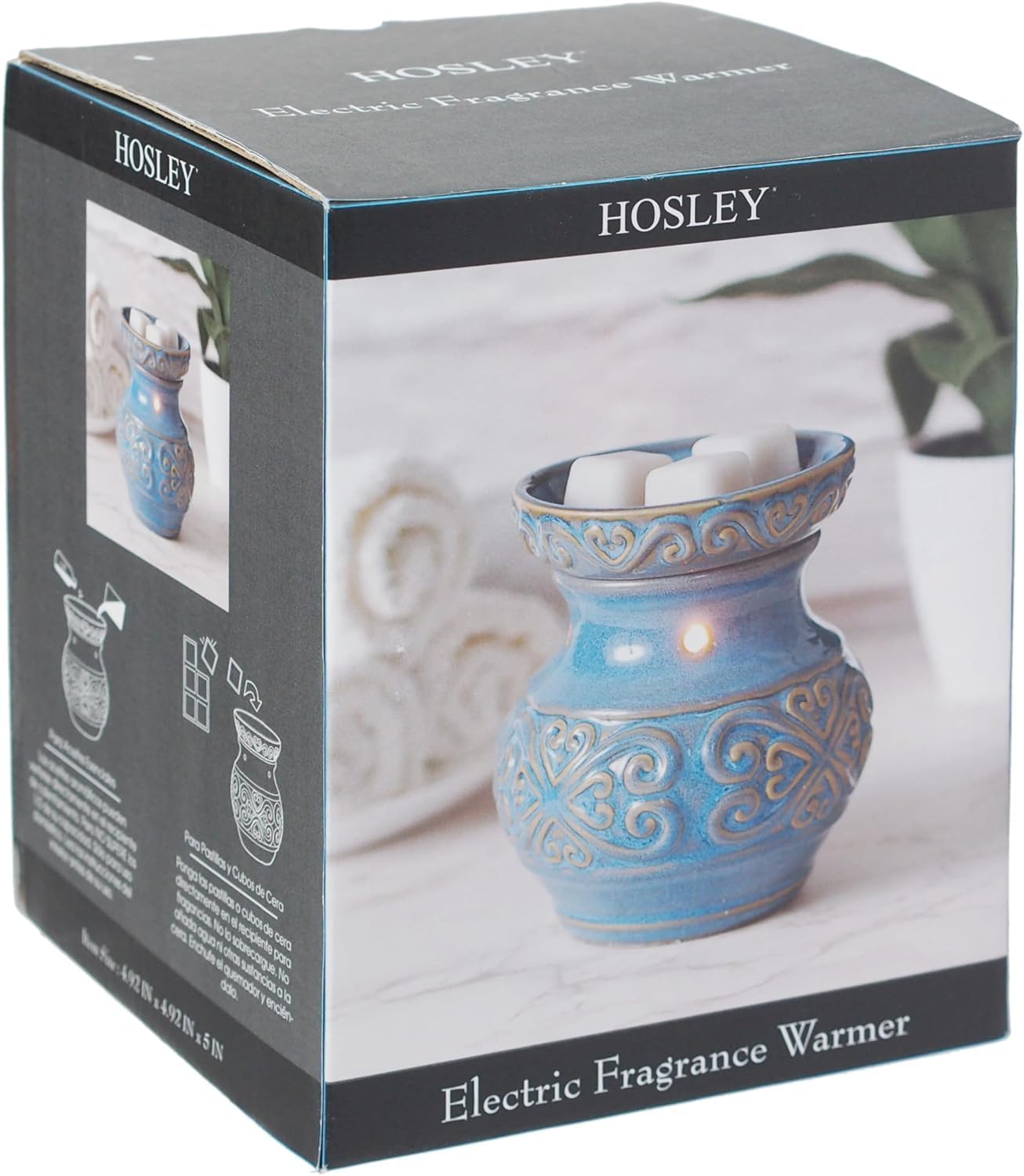 Hosley Blue Ceramic Electric Warmer and Caribbean Breeze Scented Oil Set
