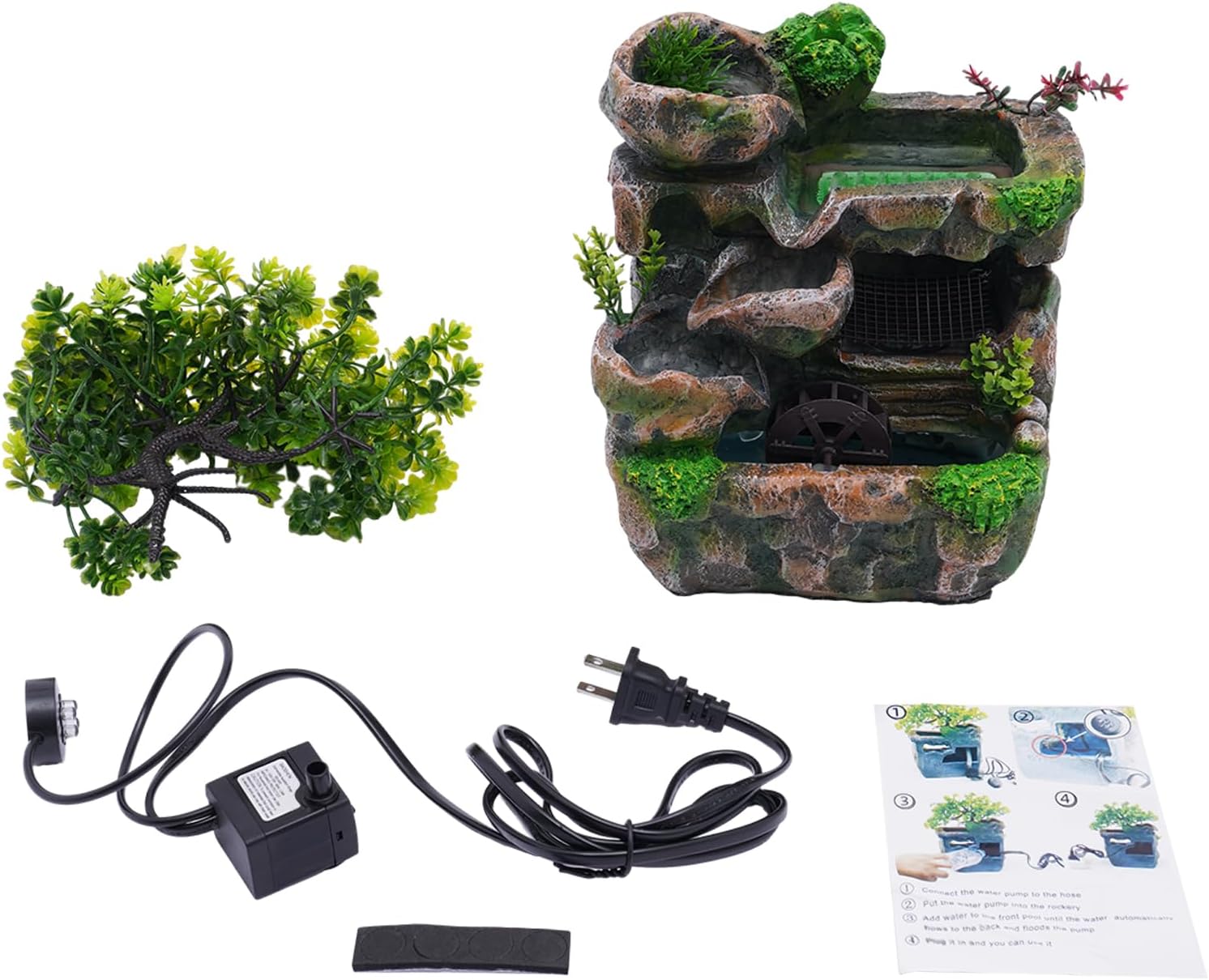 Kongkuni Tabletop Waterfall Fountain with LED Light and Pump