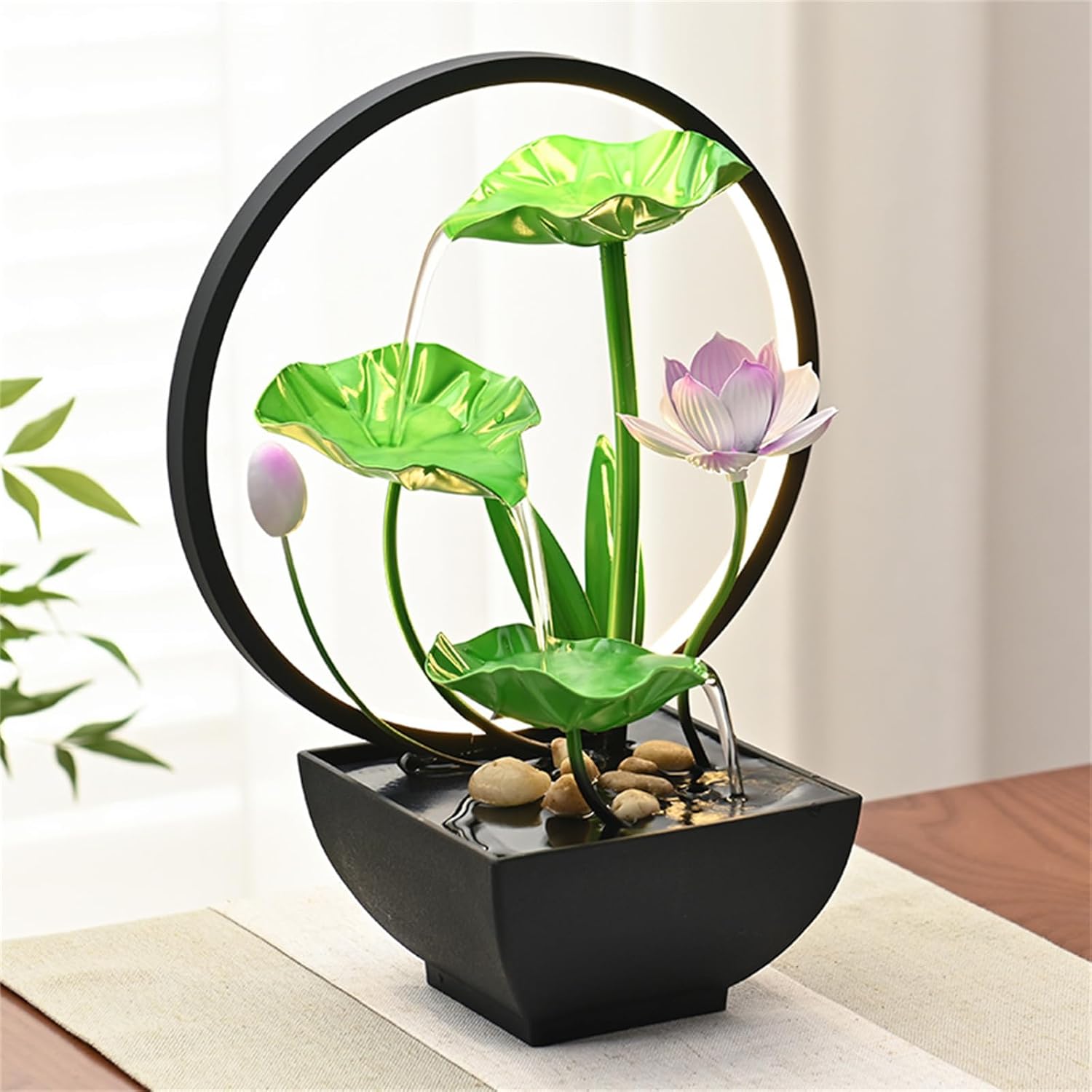 Tabletop Water Fountain with 3-Tier Design and LED Lighting