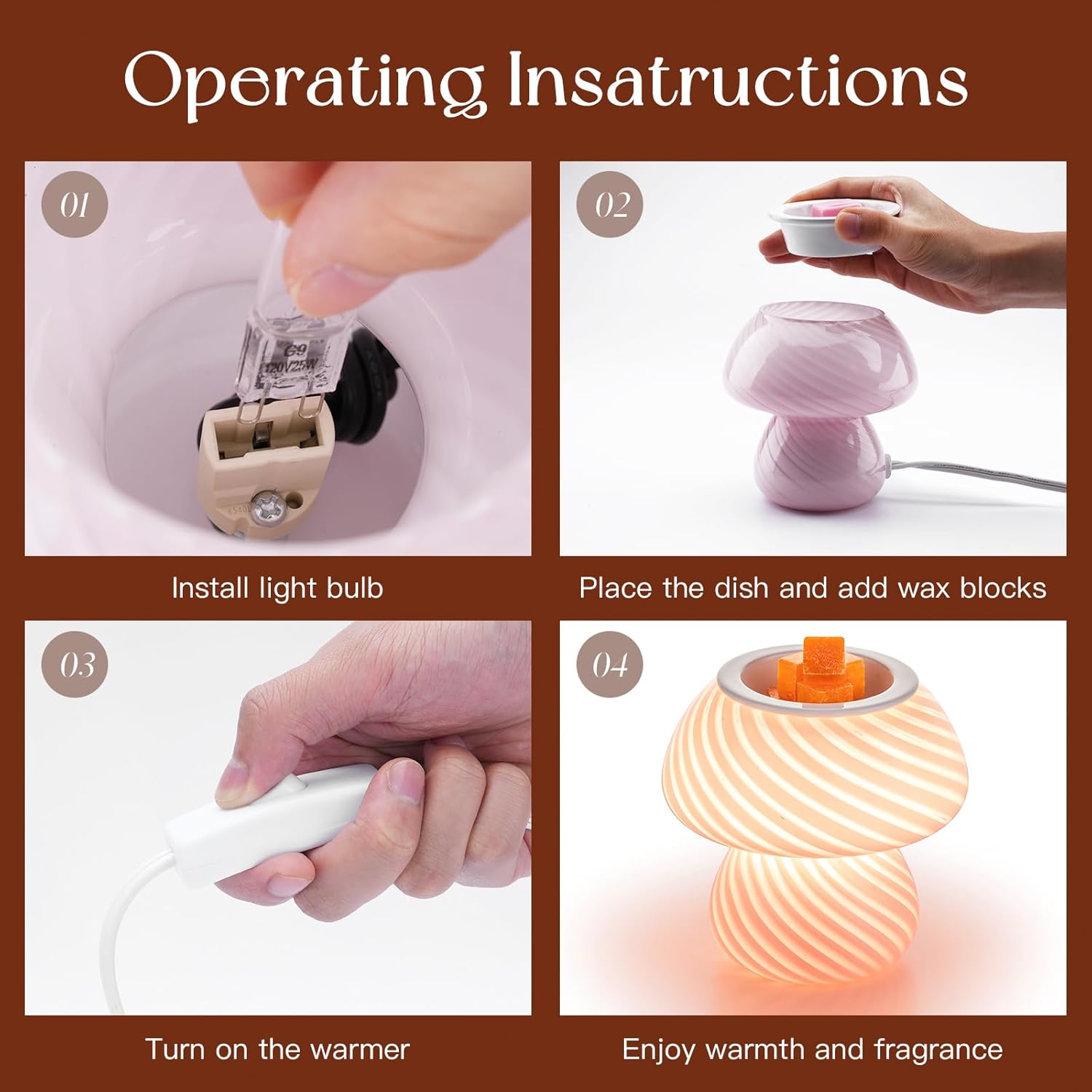 Candeldo Mushroom Wax Melter Warmer - Cute Fragrance Candle Lamp
