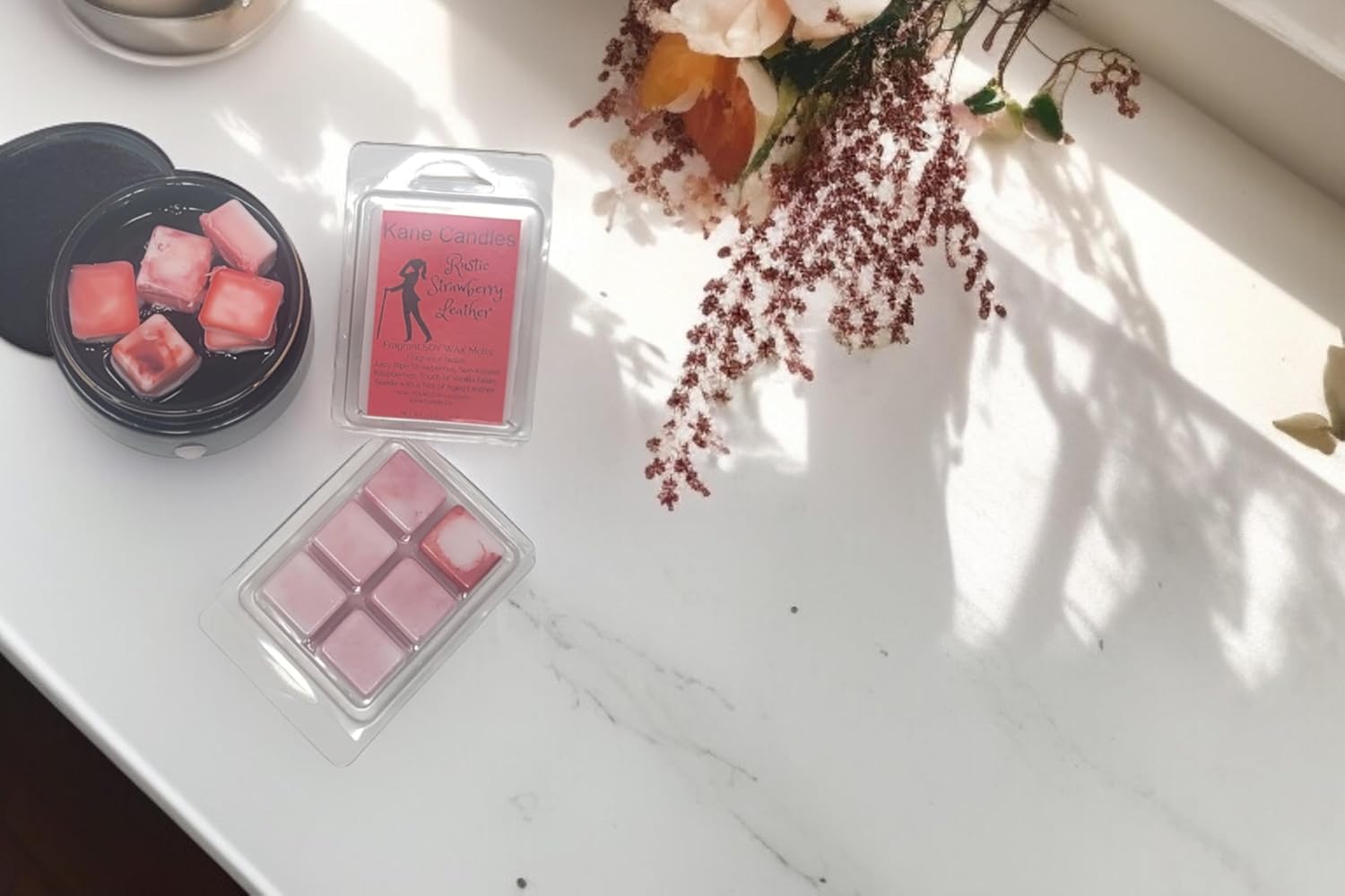 Rustic Strawberry Leather Wax Melts Pack of 2 Kane Candles
