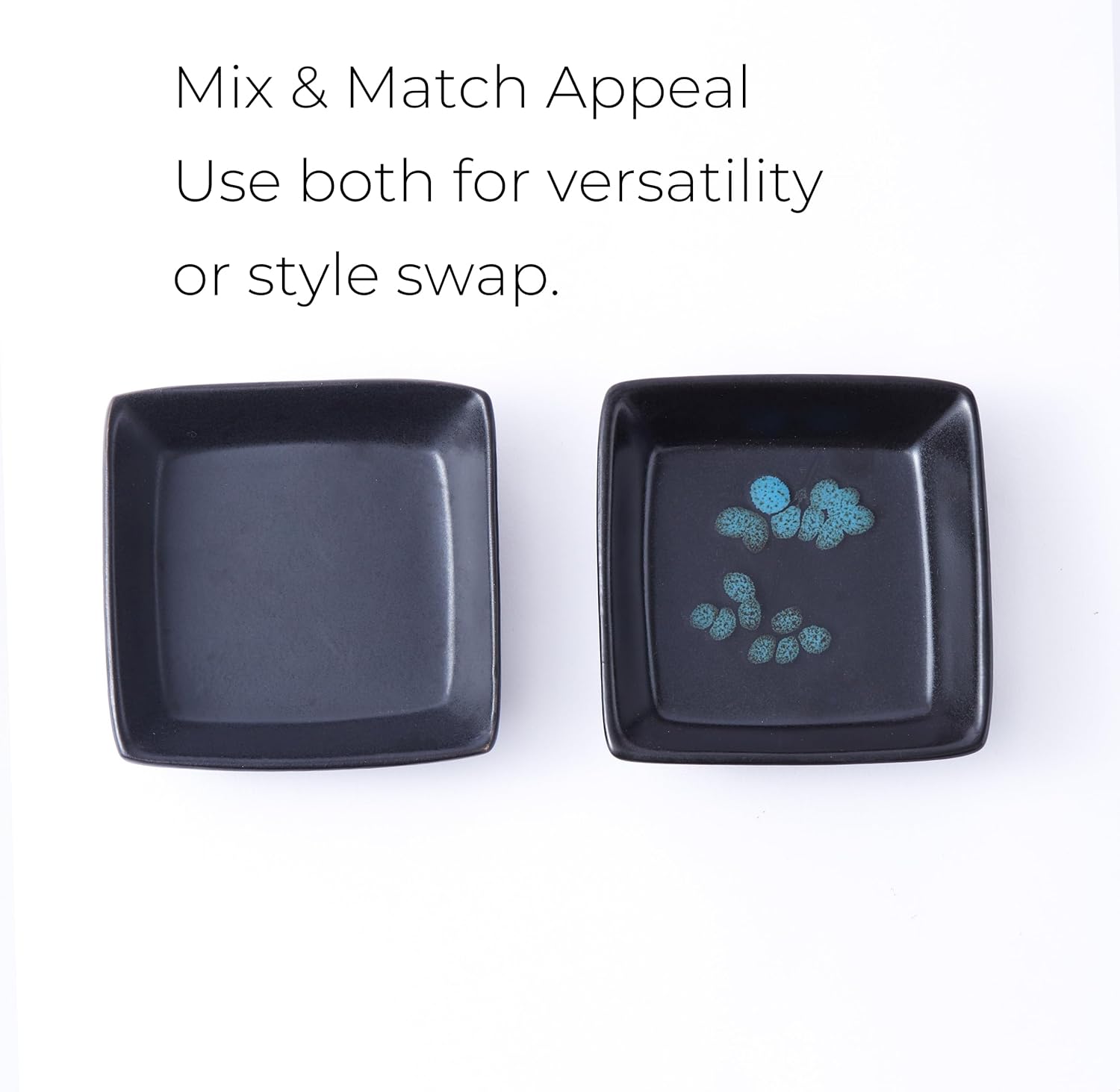 Set of 2 Square Ceramic Wax Warmer Dishes - Black Matte and Brown Bloom Pattern