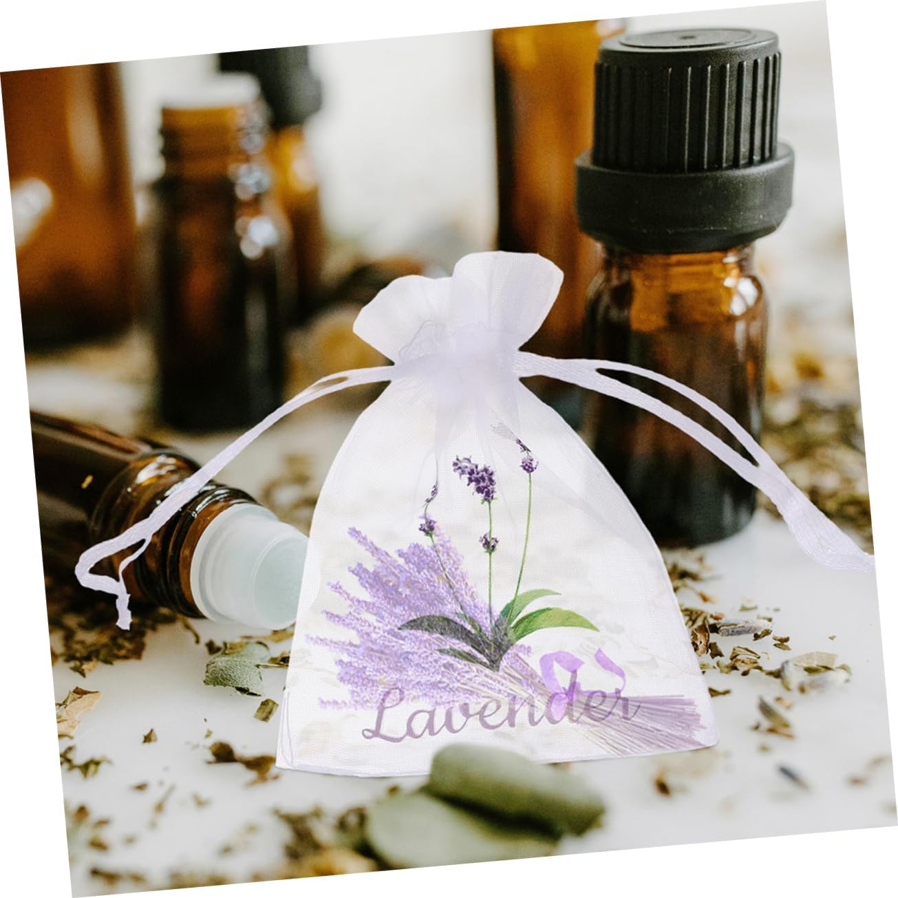 ABOOFAN 50pcs Lavender Drawstring Sachet Bags for Dried Flowers and Spices
