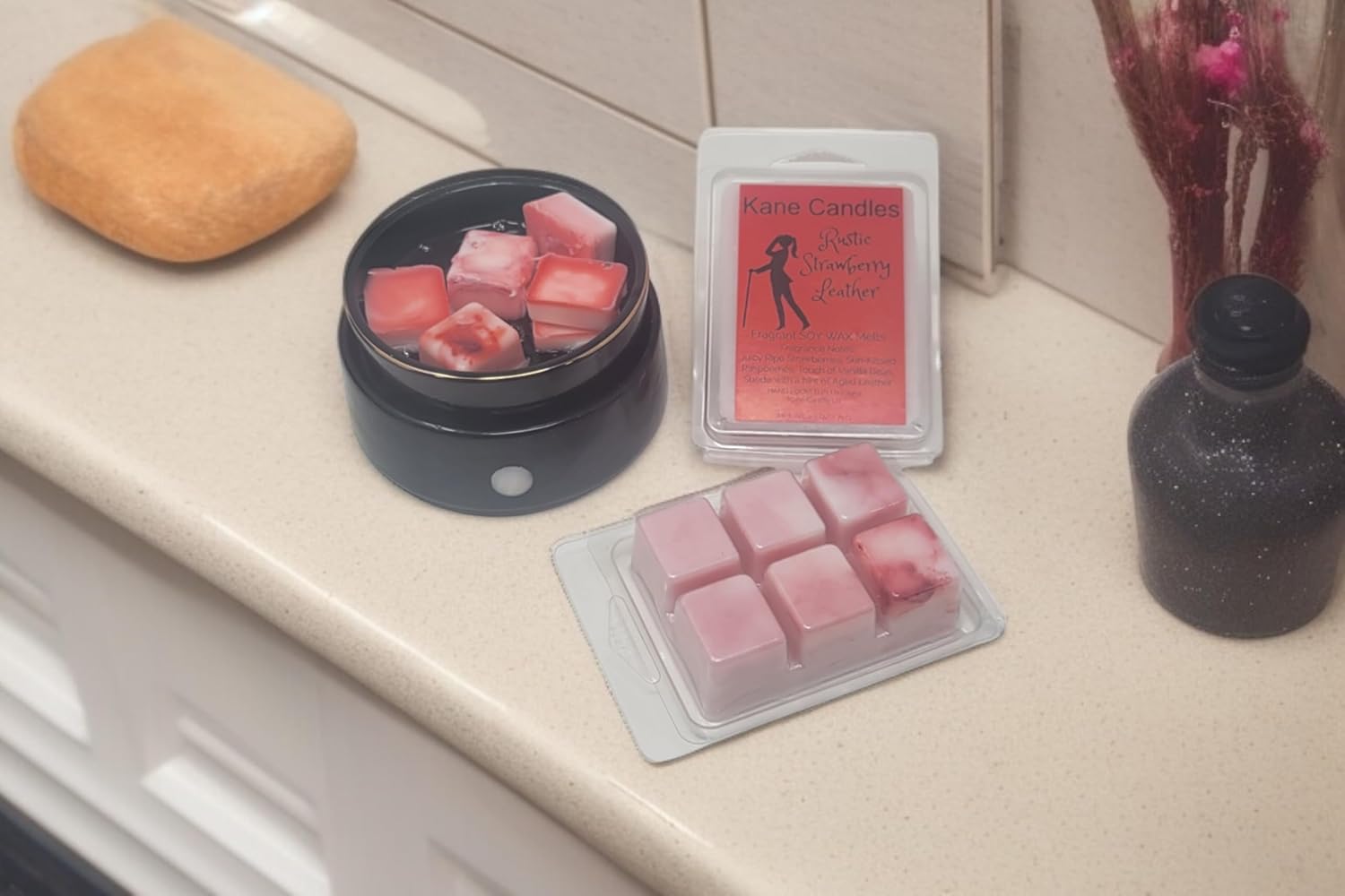 Rustic Strawberry Leather Wax Melts Pack of 2 Kane Candles