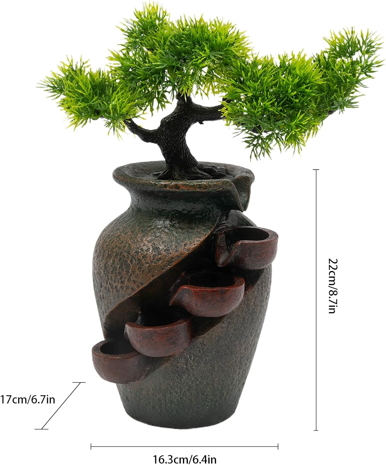 Ageanbri Indoor Tiered Water Fountain with Plants Decor