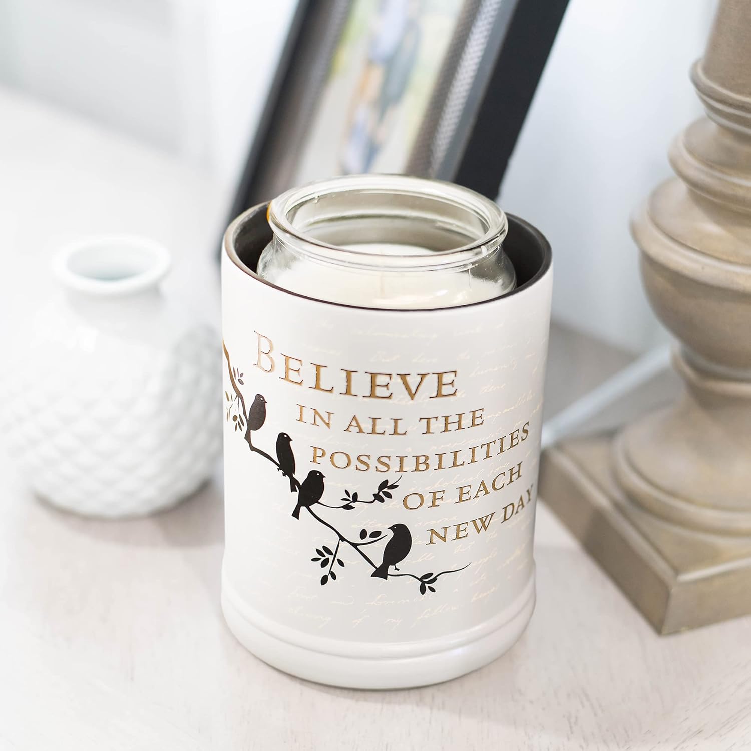 Elanze Designs Birds on a Tree Grey Believe Ceramic Candle Warmer