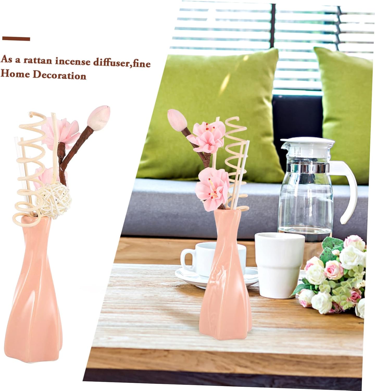 VICASKY Aroma Diffuser Set with Ceramic Bottle and Rattan Sticks