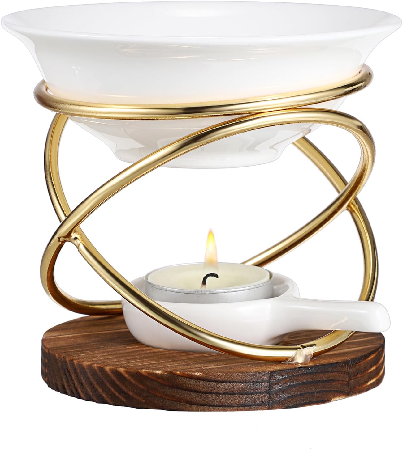 JUXYES Rustic Candle Wax Melt Warmer with Metal Rack and Ceramic Pool
